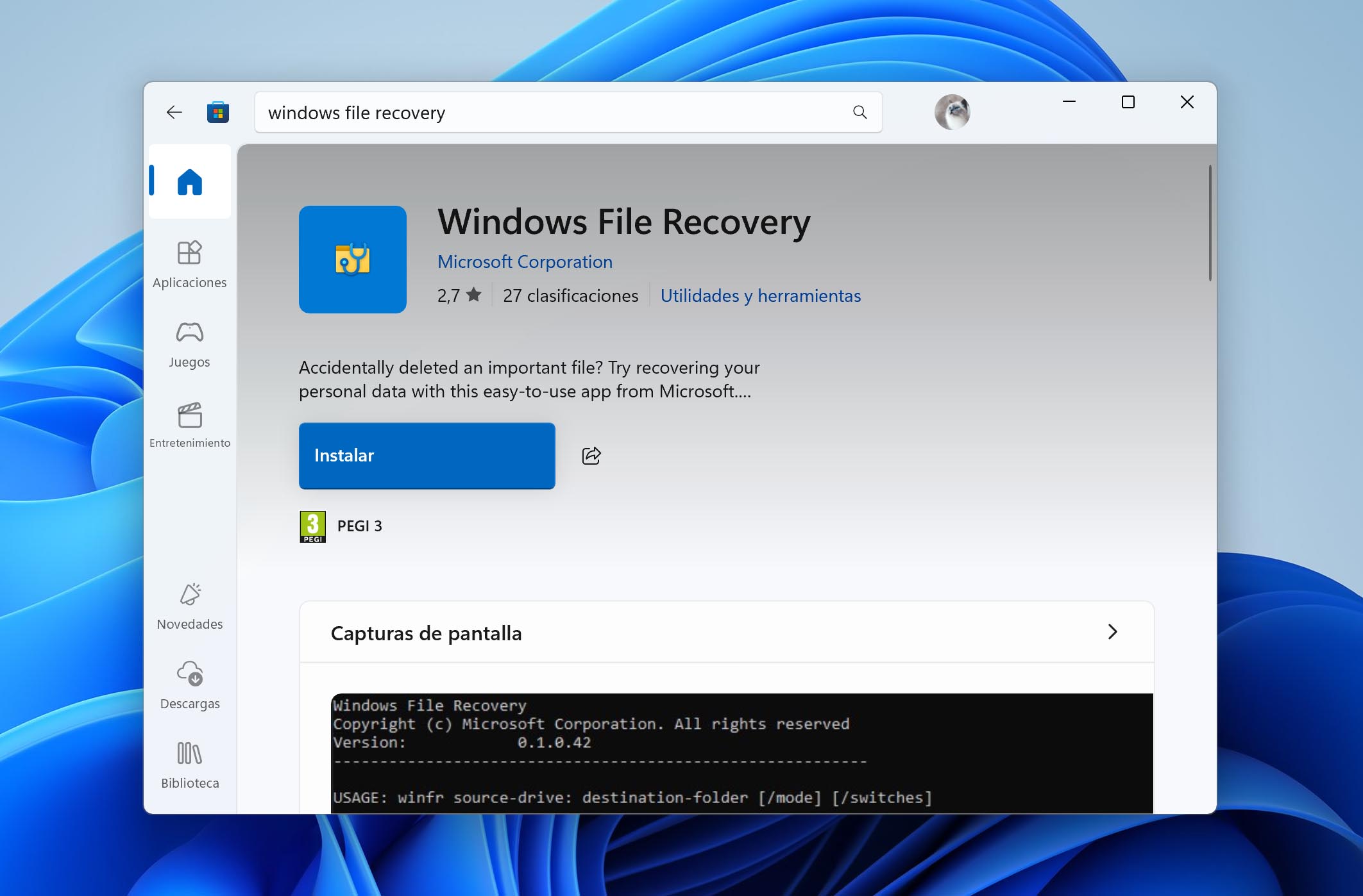 Tienda de instalación y recuperación de archivos de Windows