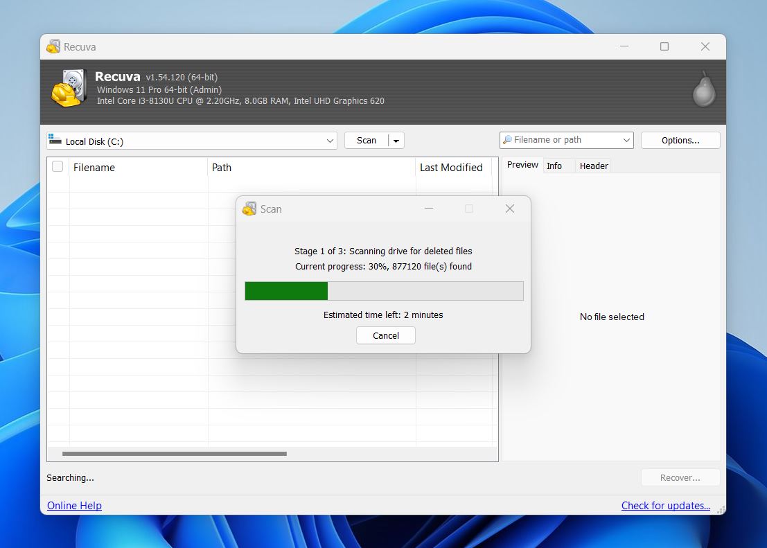 recuva scan process