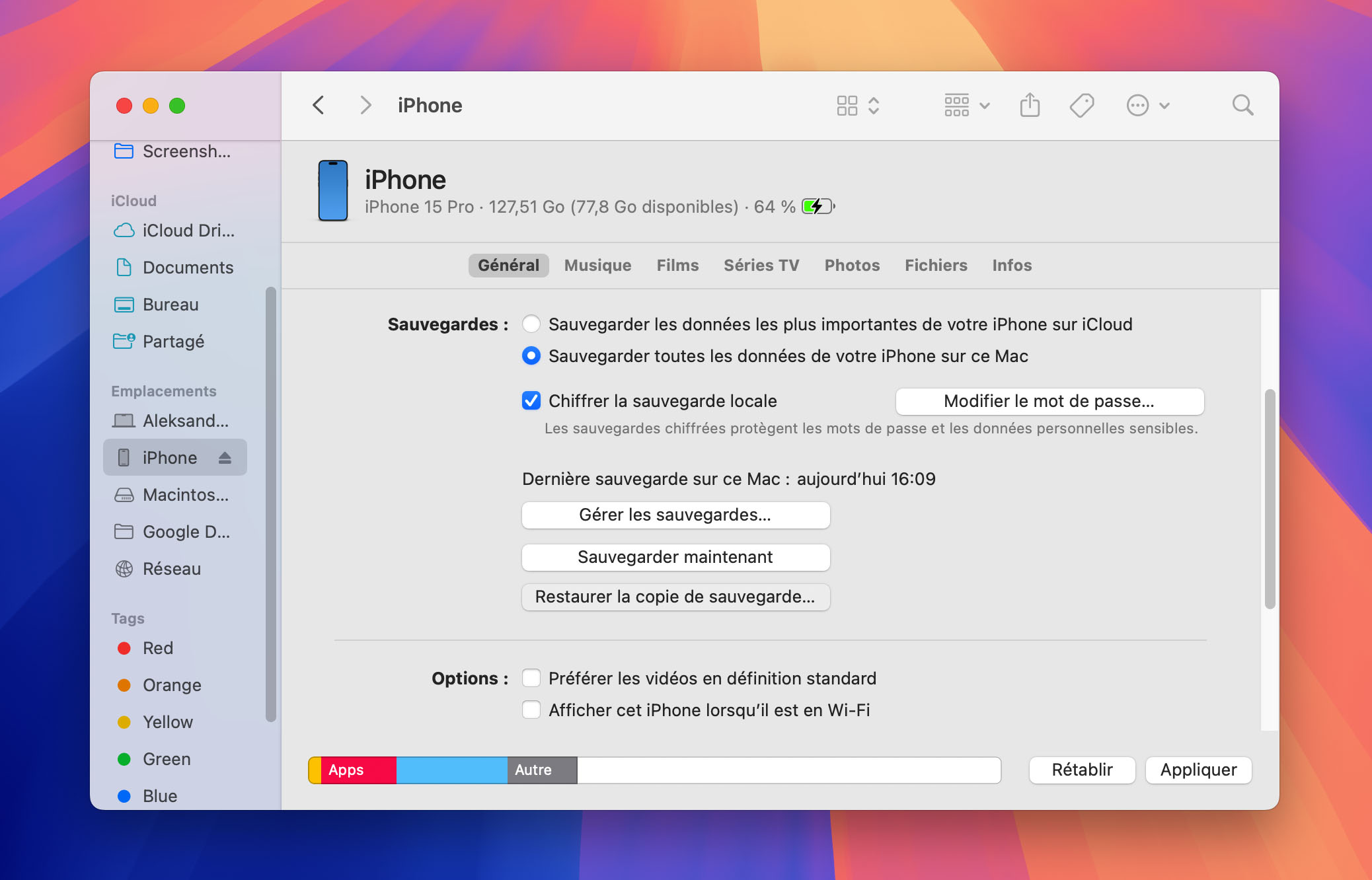 cliquez sur restaurer l'iphone dans le finder