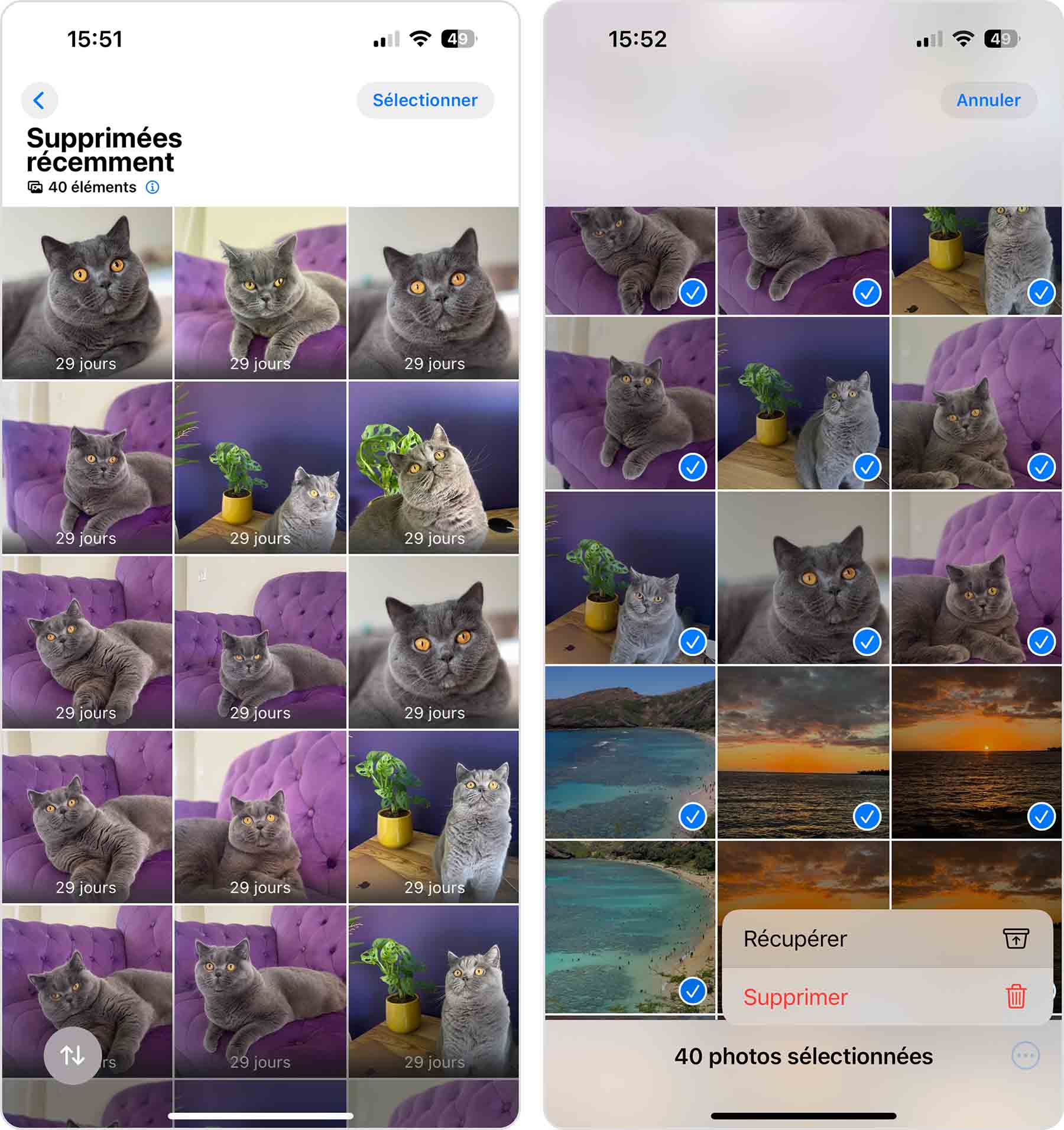 récupérer des photos depuis l’album supprimés récemment
