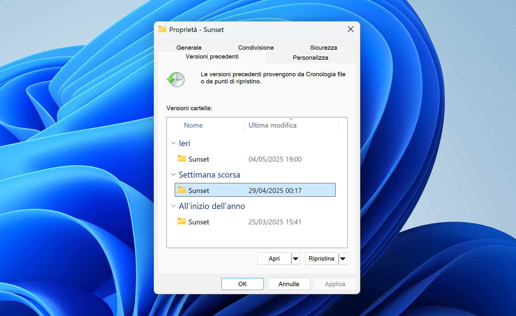Restoring a previous version.