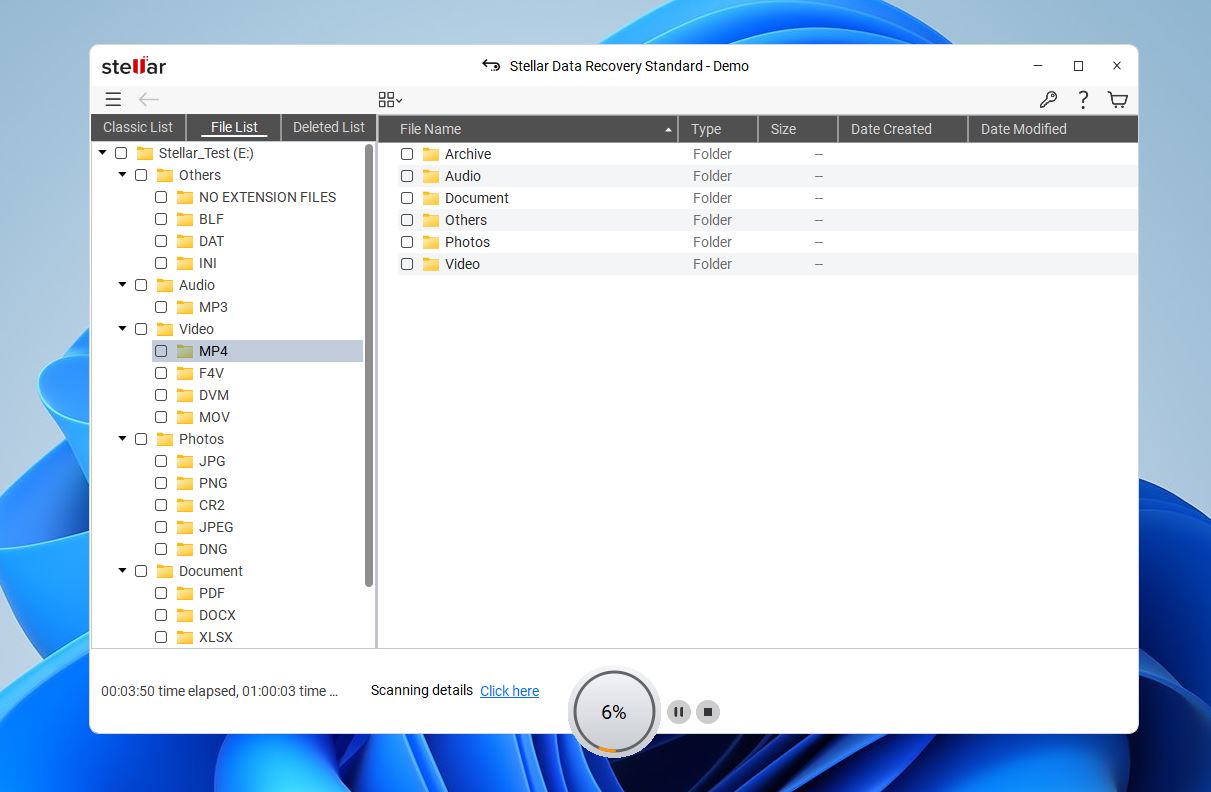 scan results in Stellar Data Recovery