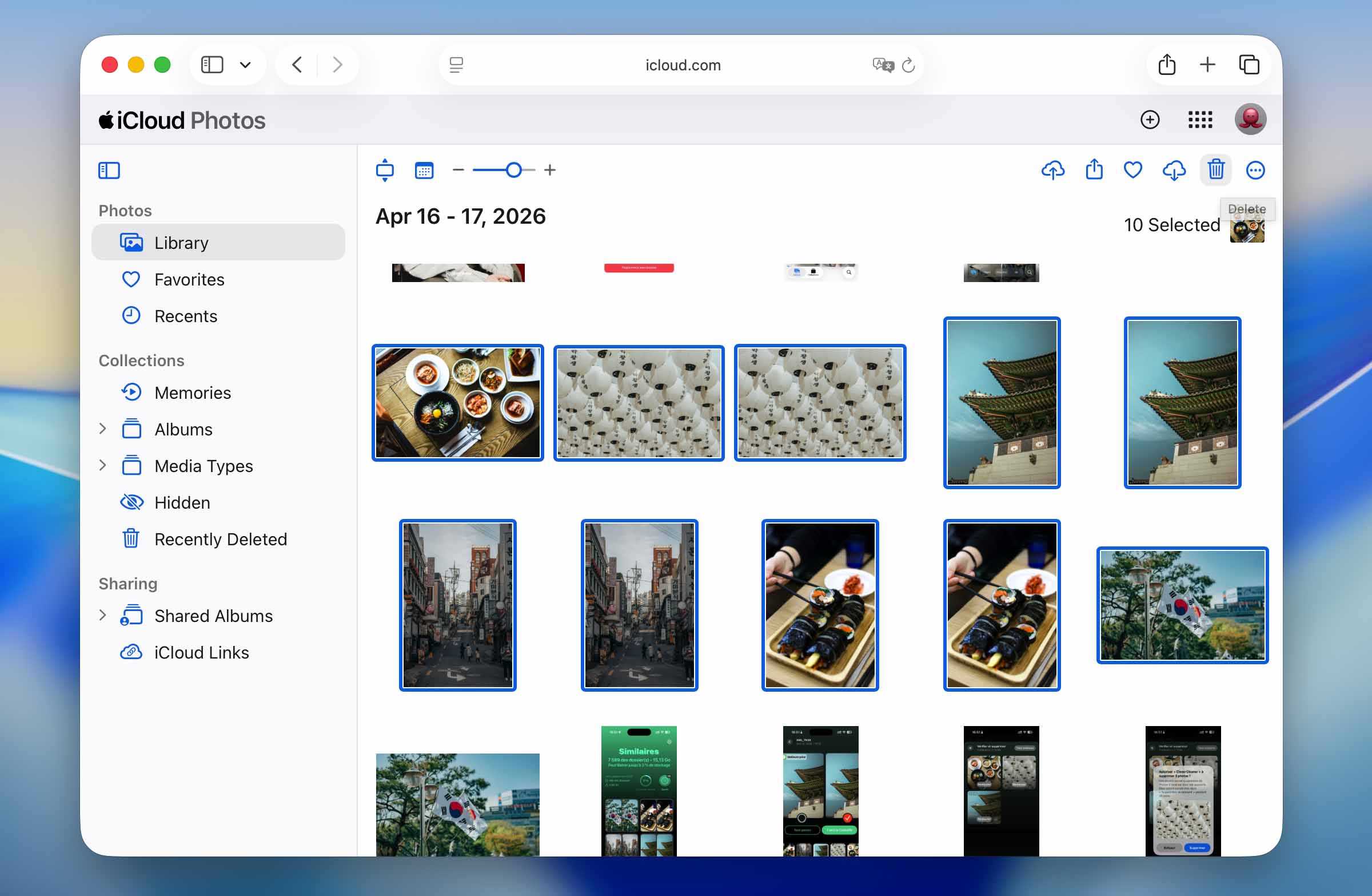 Delete selected photos in iCloud.