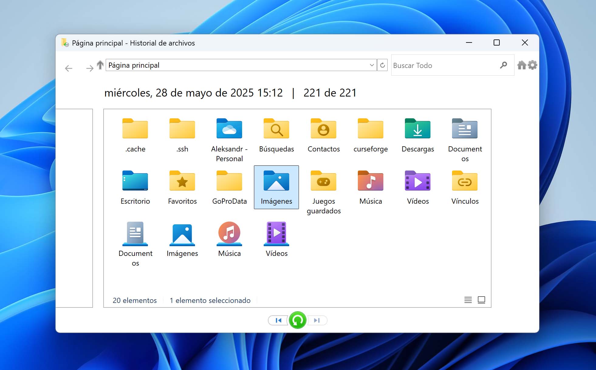 restauración desde historial de archivos