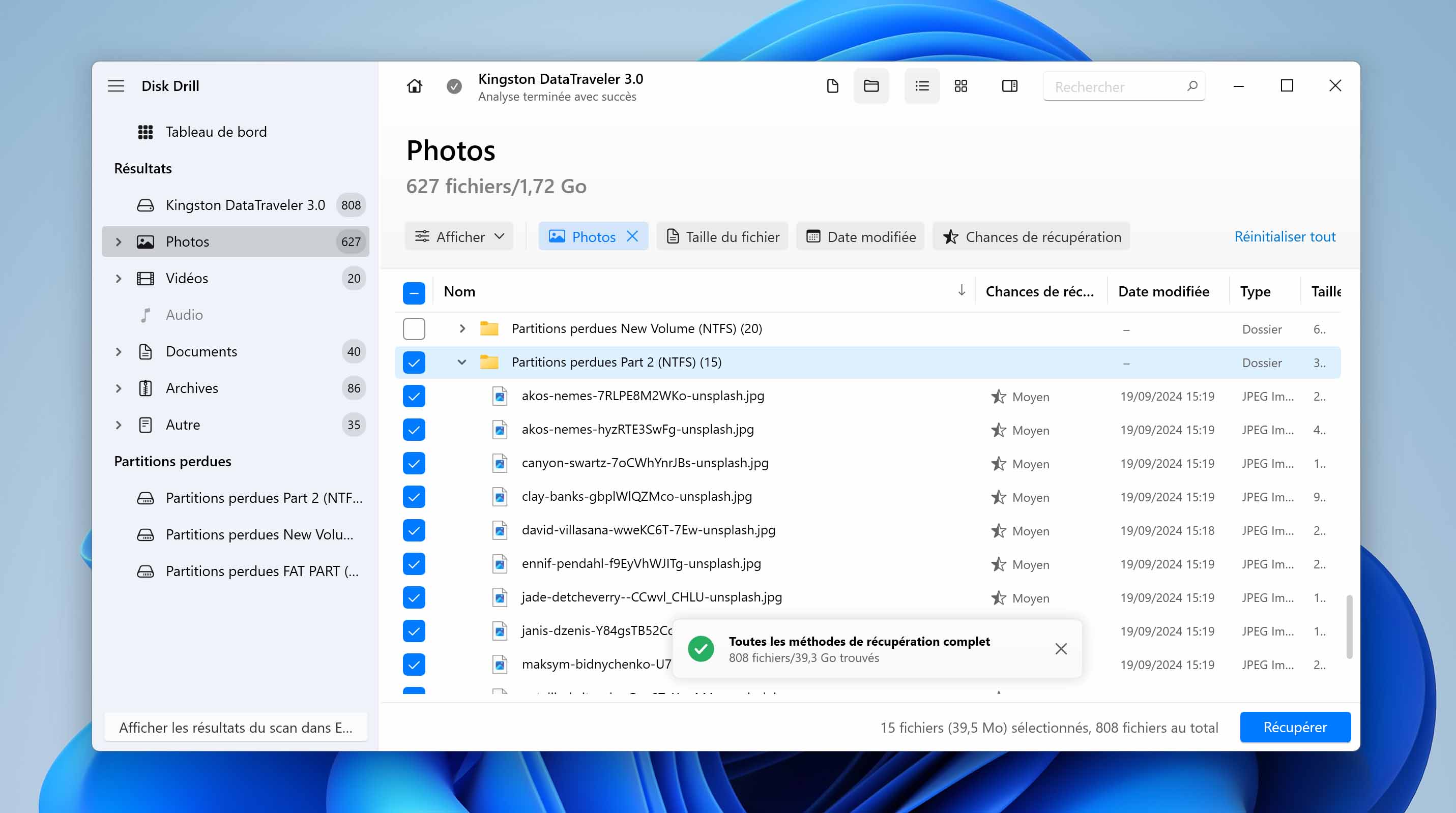 bouton Récupérer dans Disk Drill sur Windows