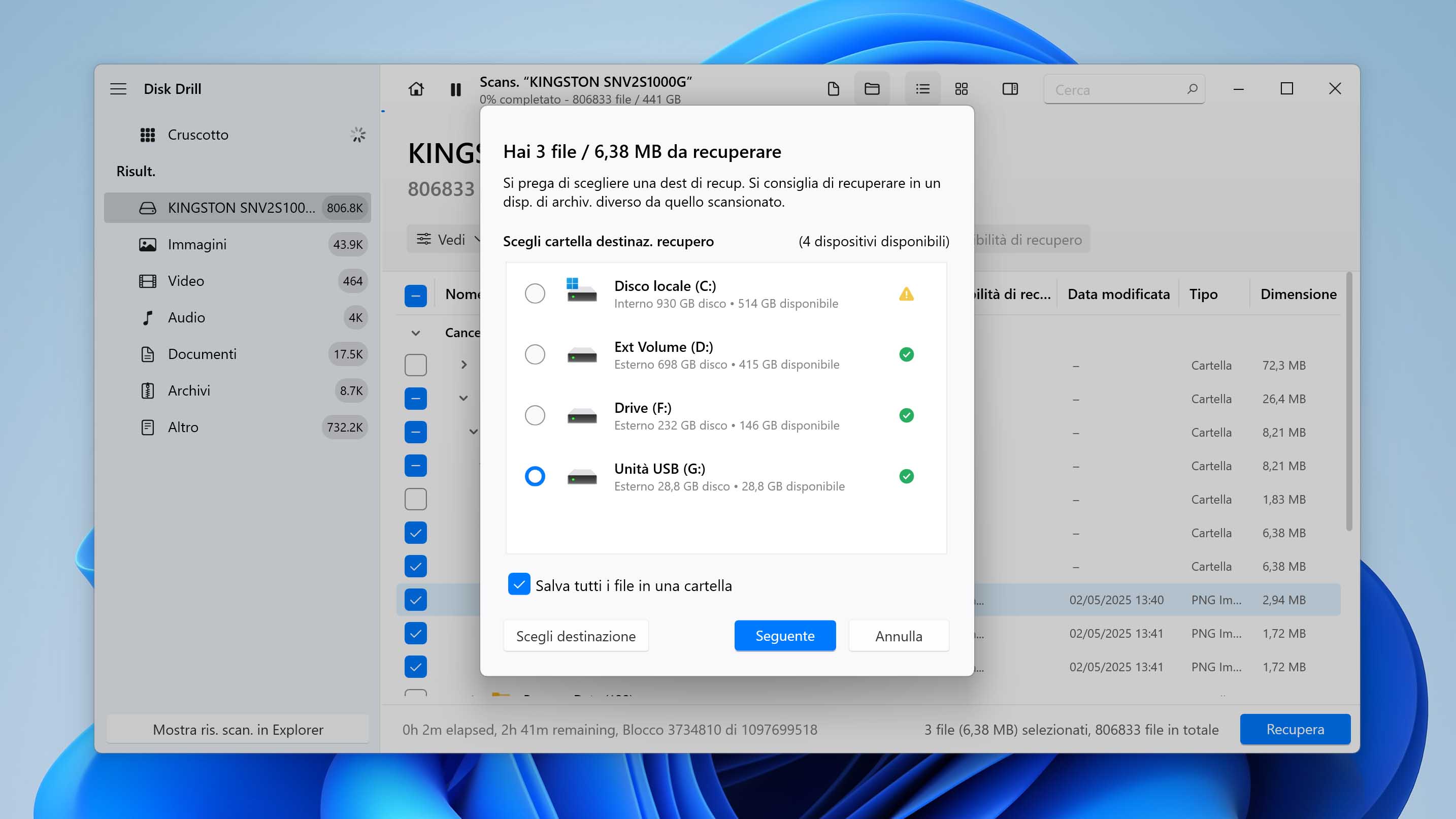 Completamento del ripristino dell'HDD esterno.