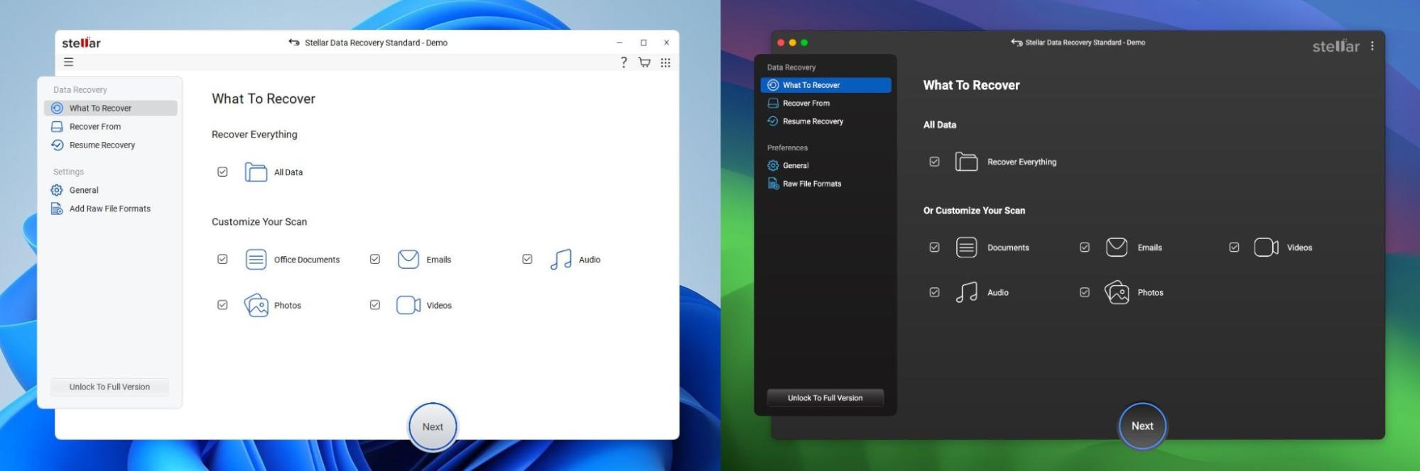 stellar UI comparison on mac and windows