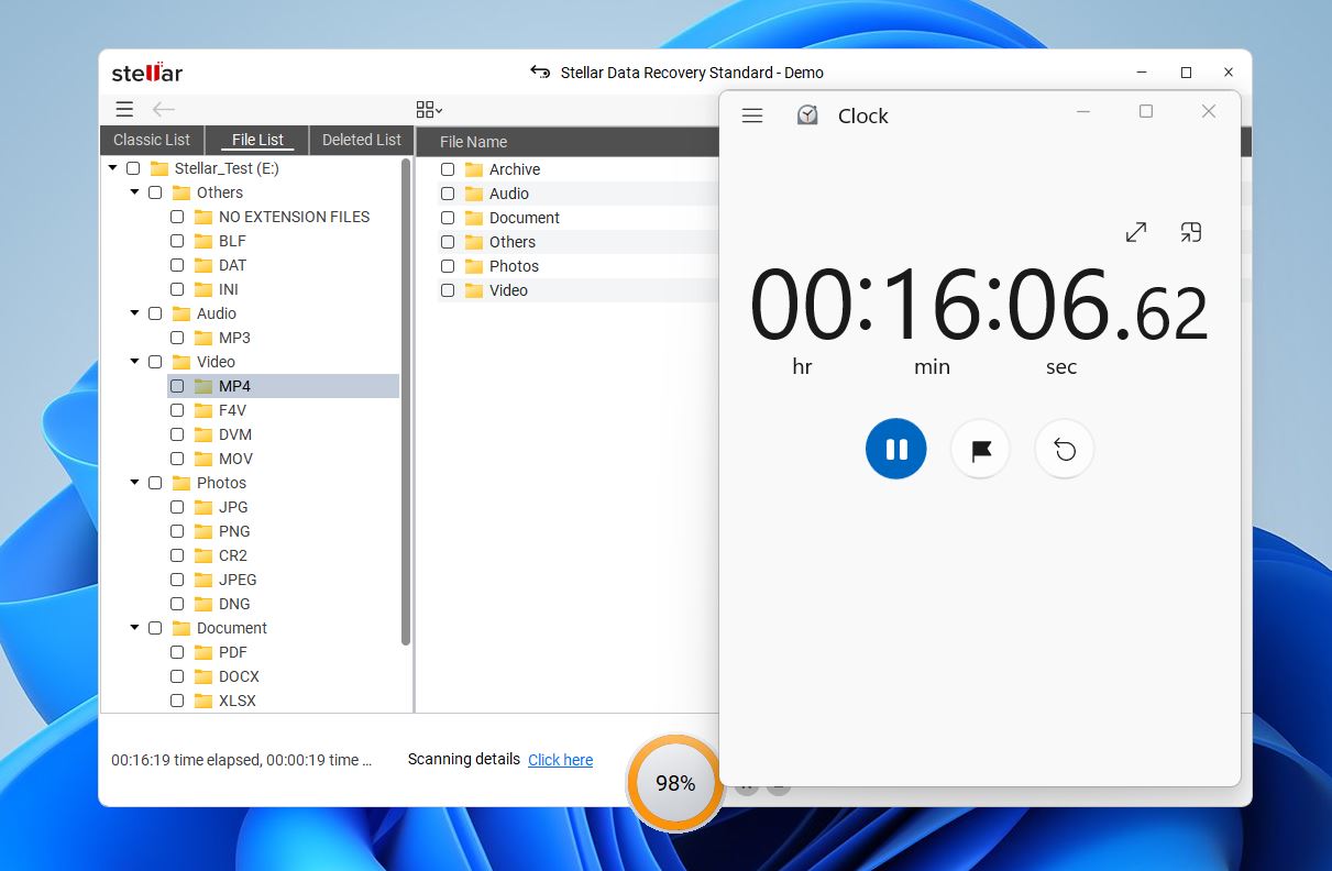 stellar data recovery scanning time