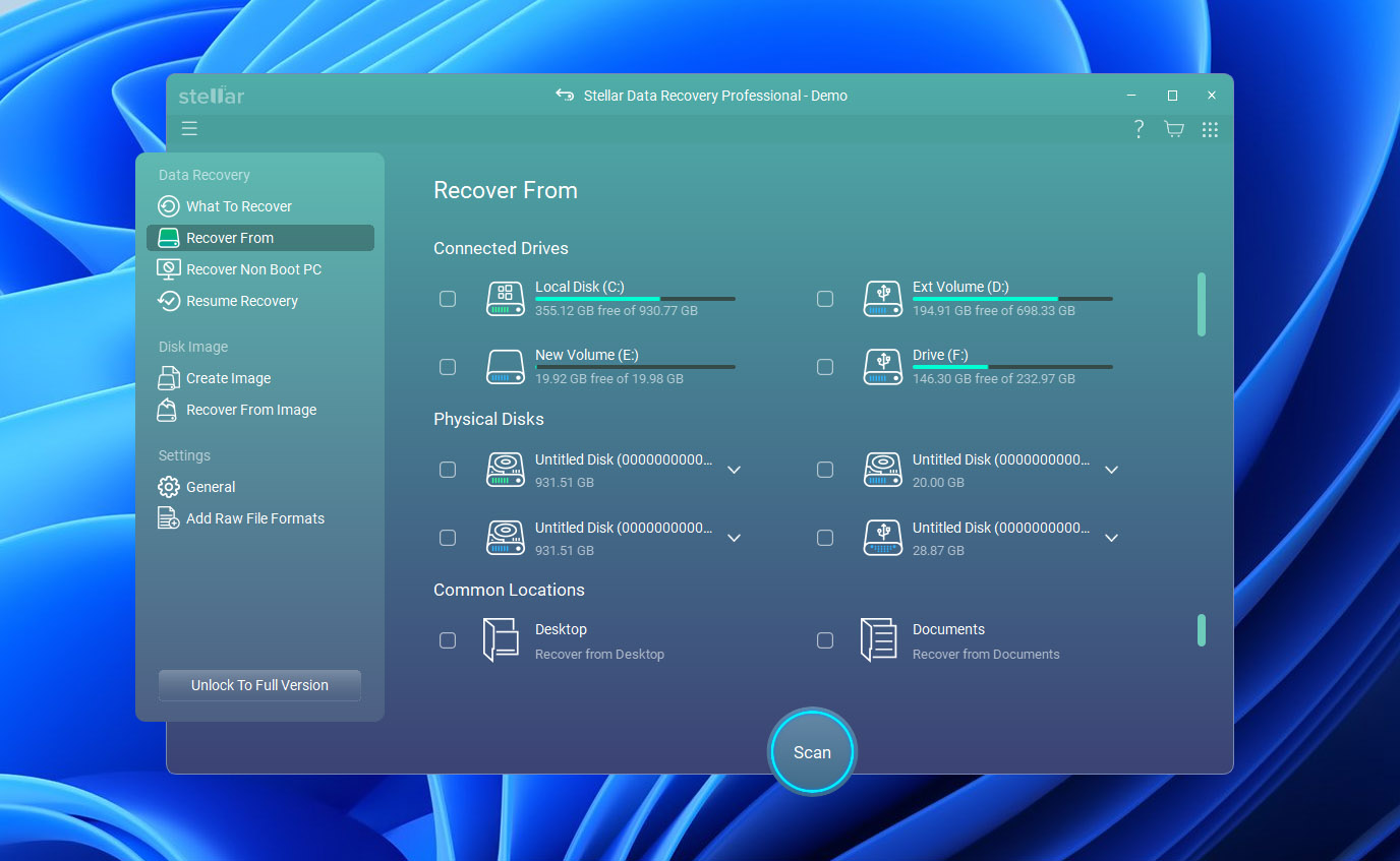 stellar data recovery main screen