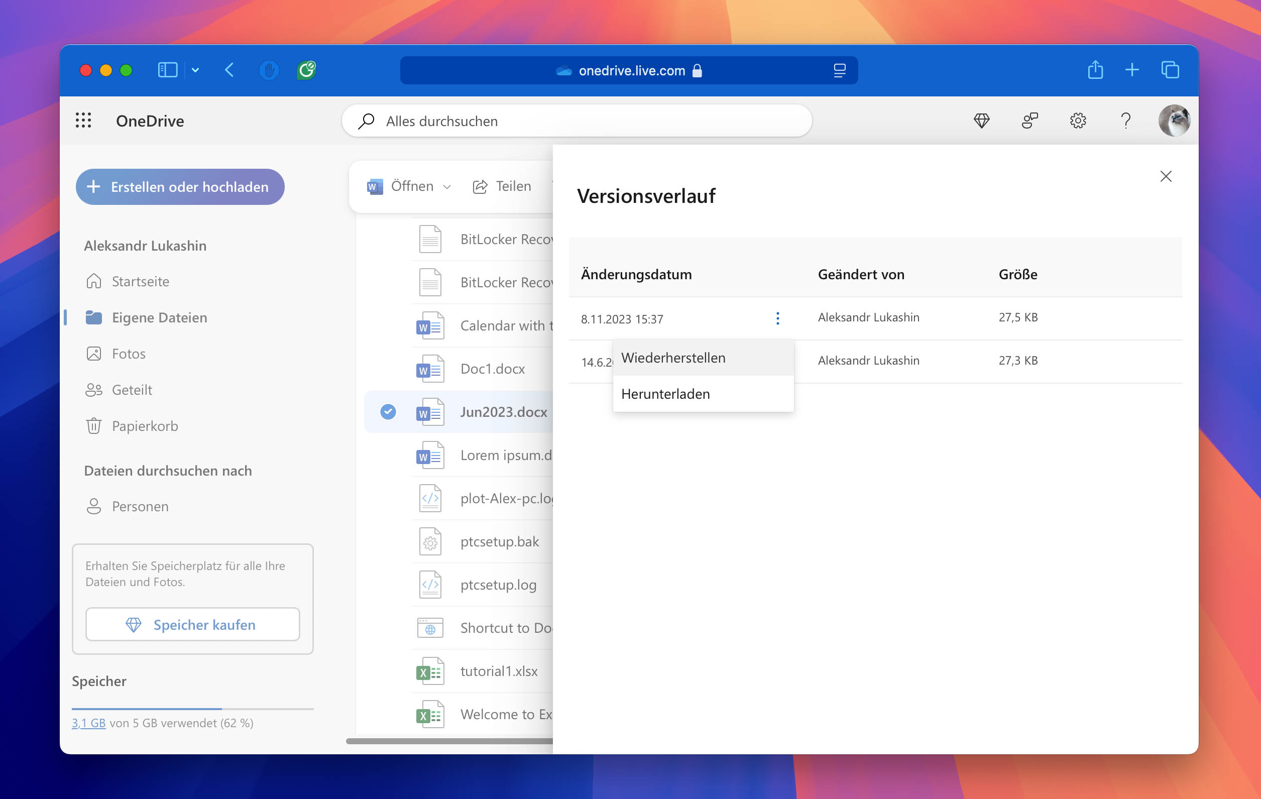Frühere Version einer Datei in OneDrive wiederherstellen