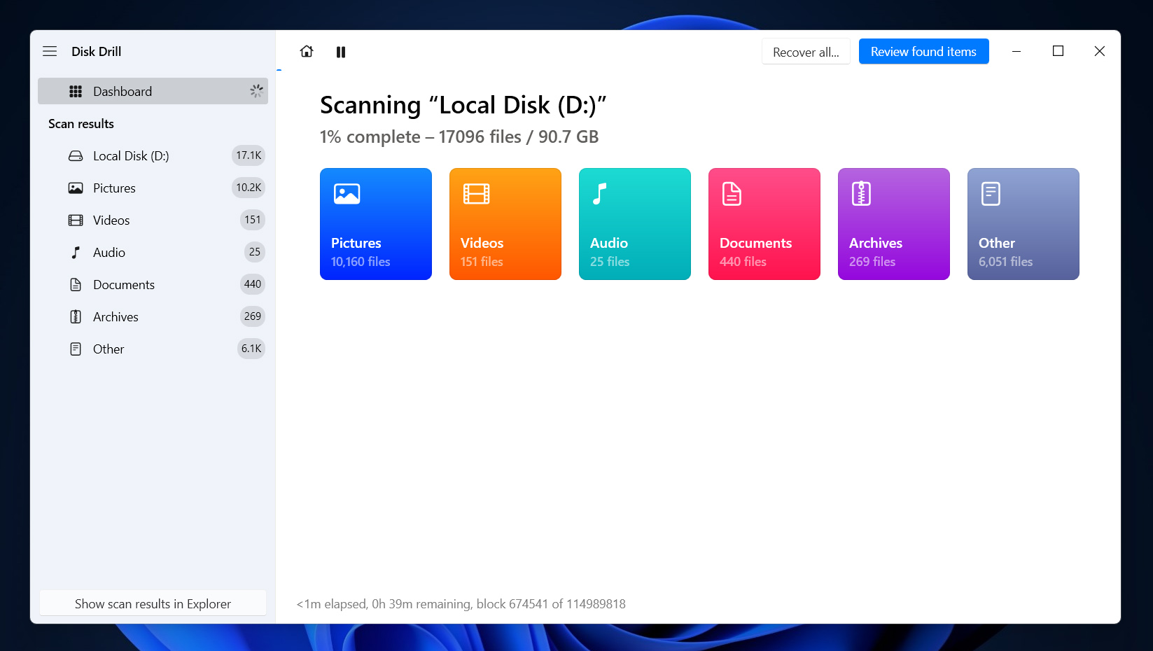 Disk Drill scan screen