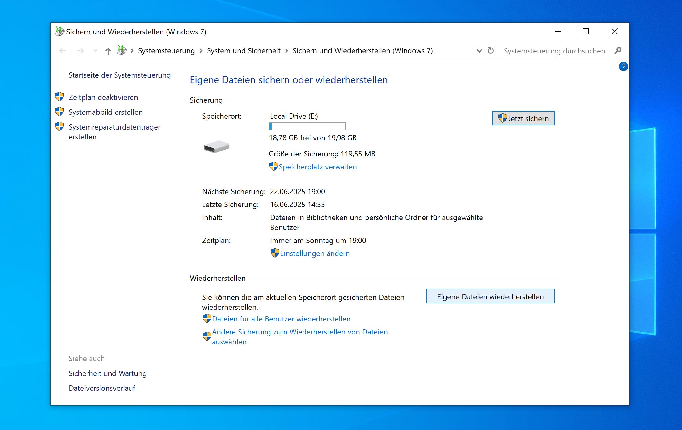 meine Dateien in Backup und Restore wiederherstellen