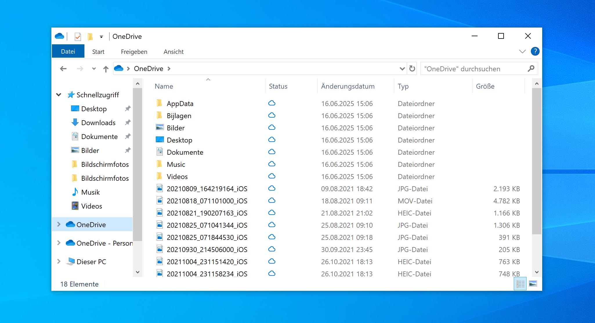 Der OneDrive-Ordner unter Windows 10.