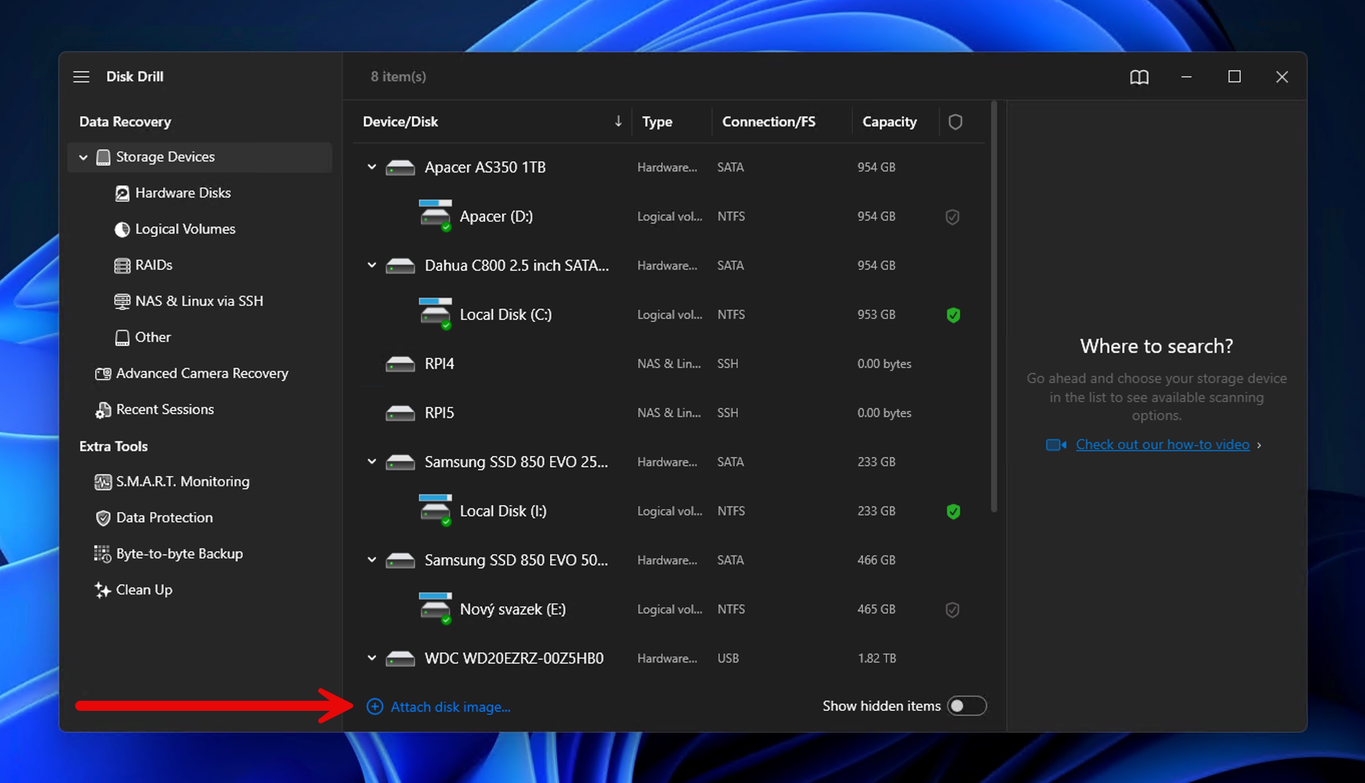 attach disk image