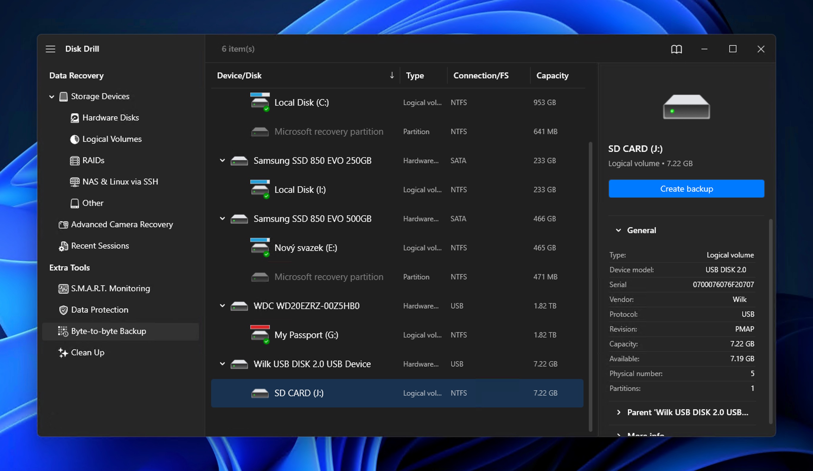 create backup disk drill sd card