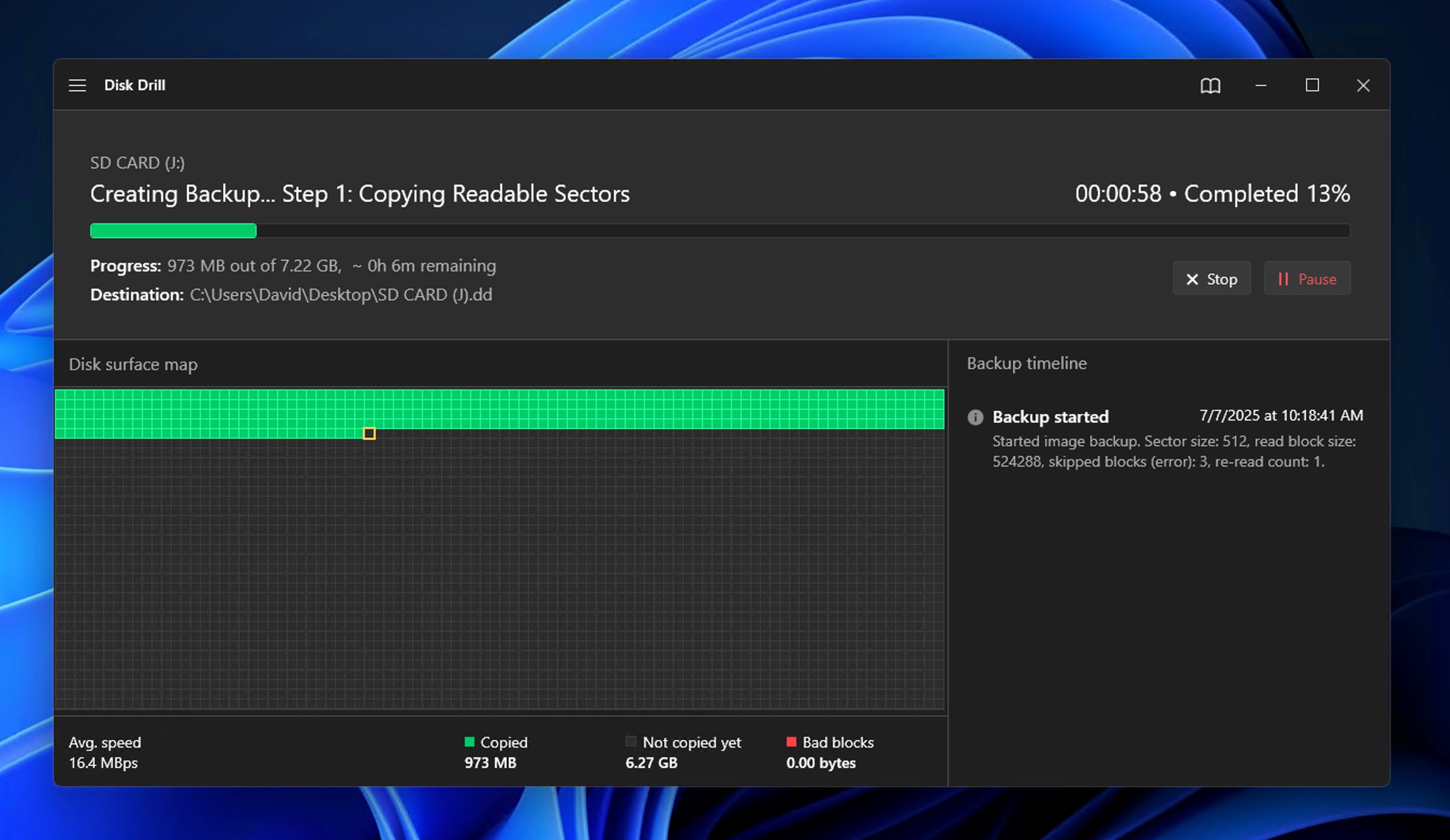 disk drill backup in progress