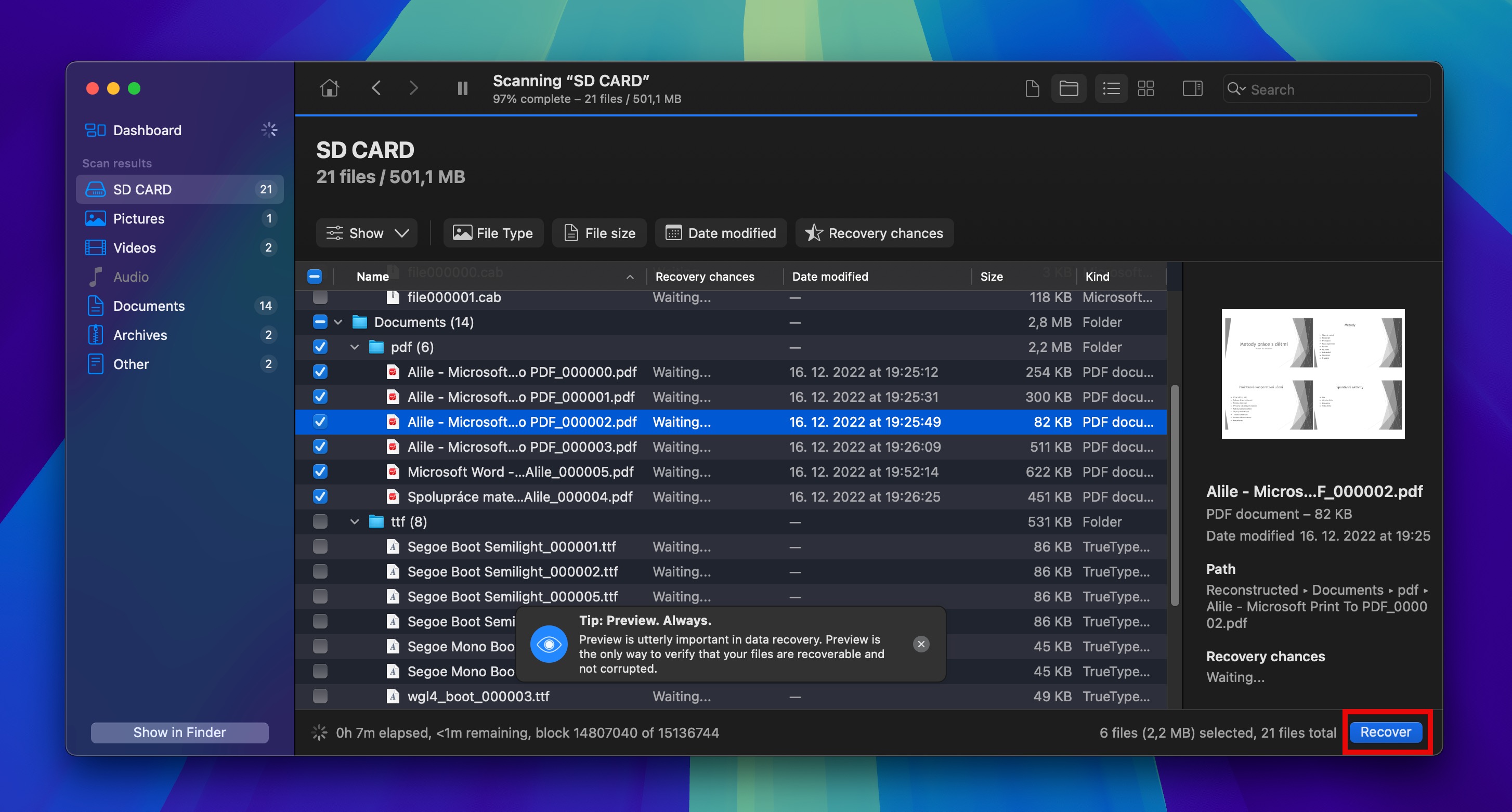 sd card files selected recovery