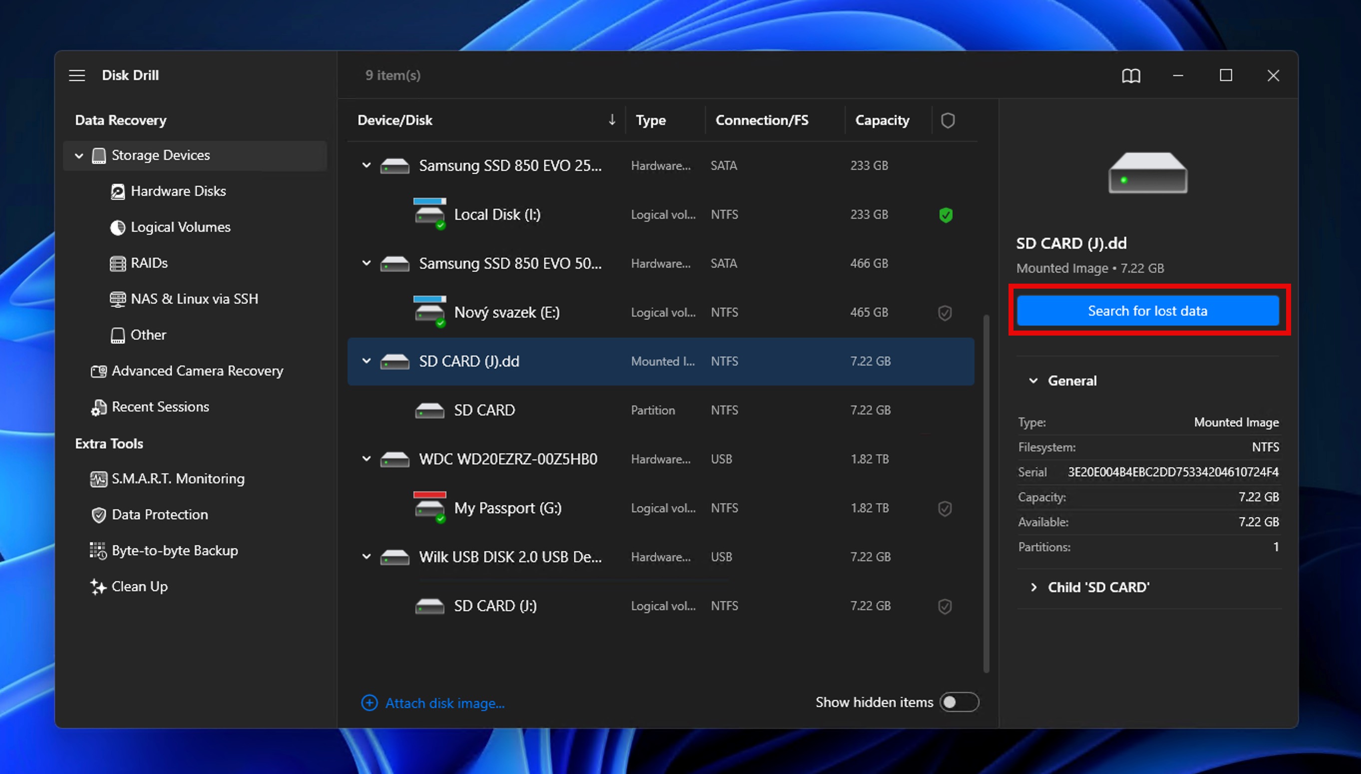 search for lost data sd card image