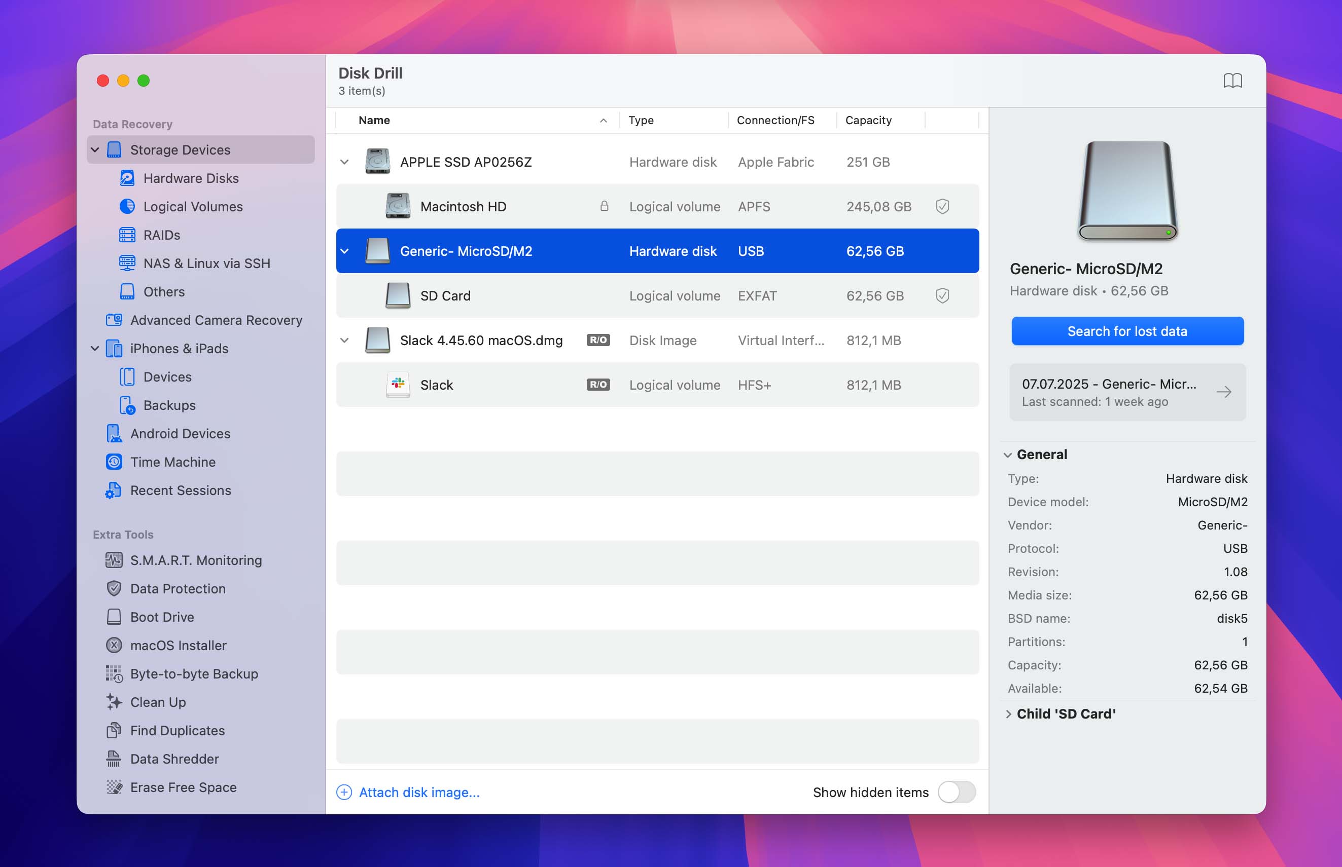 select sd card in disk drill