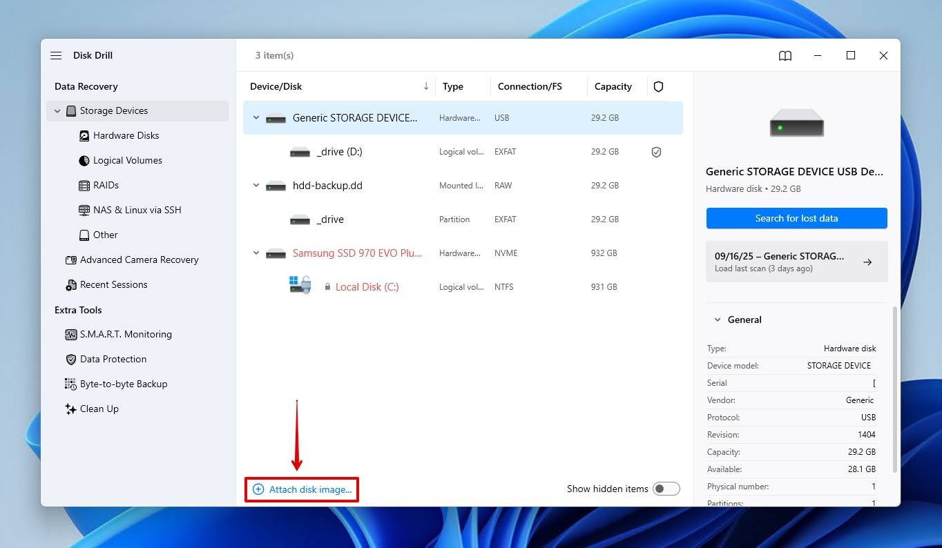 Attaching the disk image.