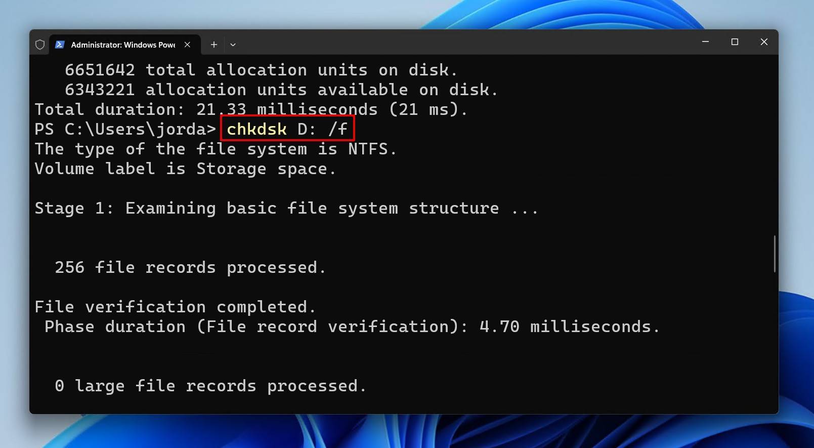 Running CHKDSK repairs.