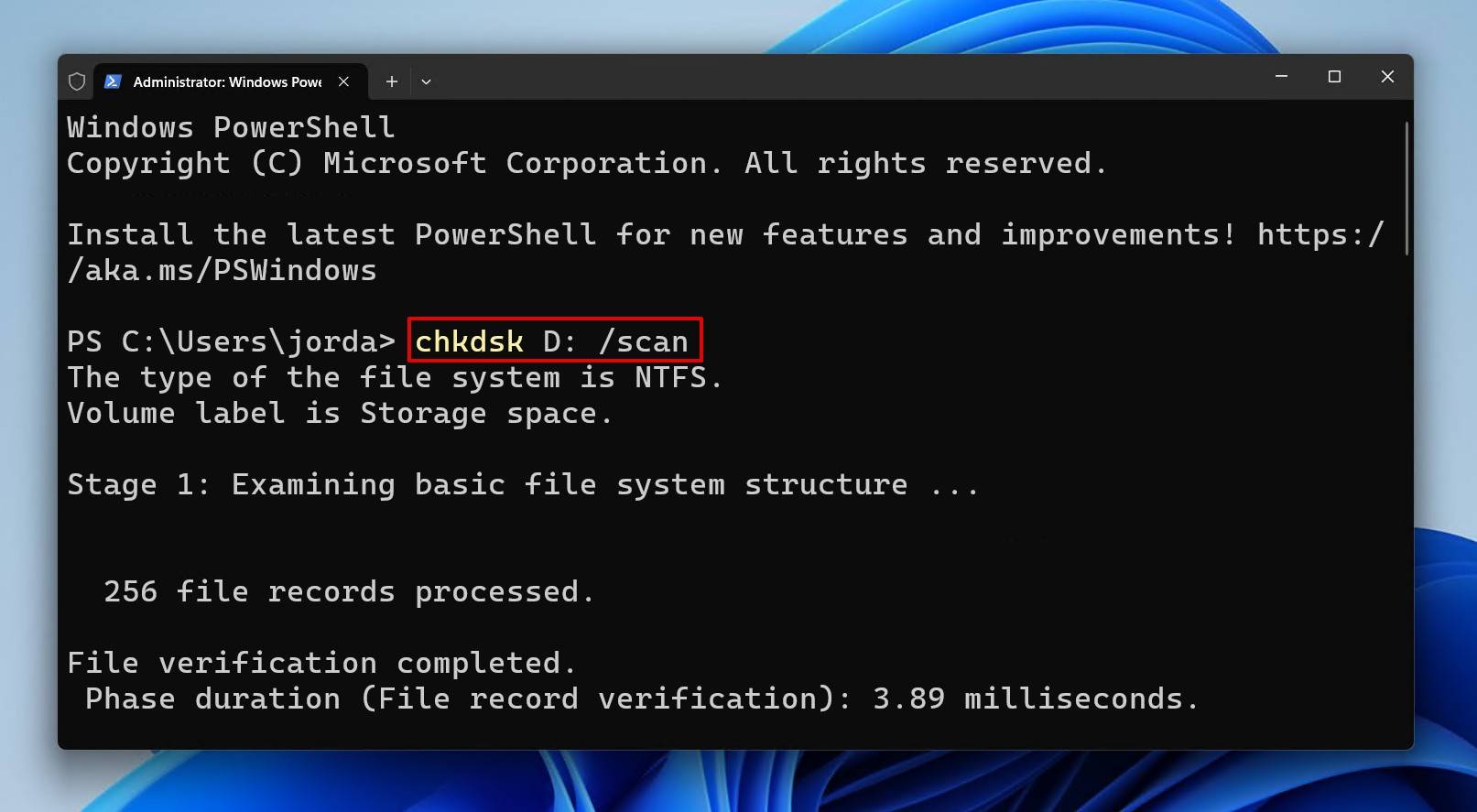 Running a CHKDSK scan.