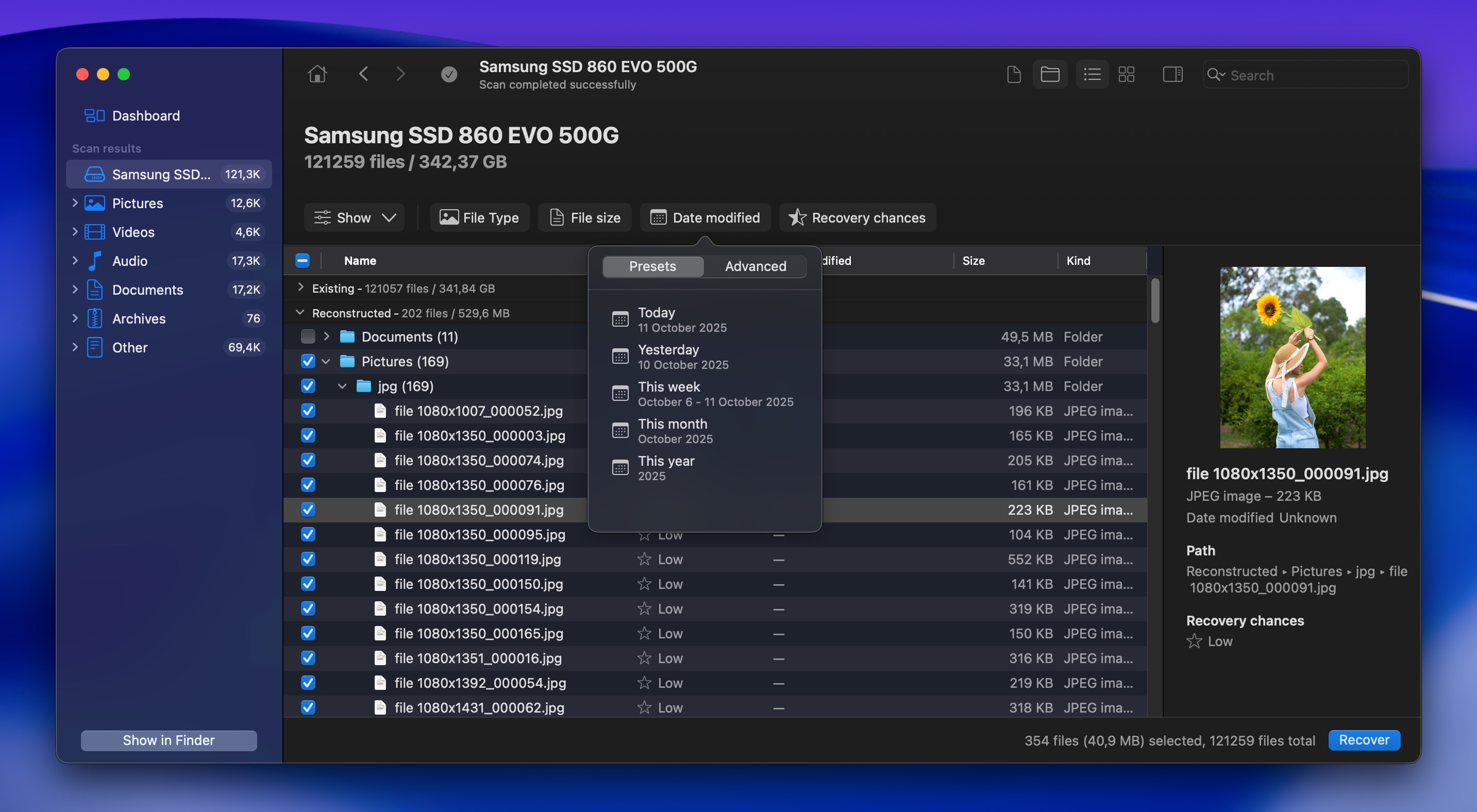 Disk Drill Tahoe file selection