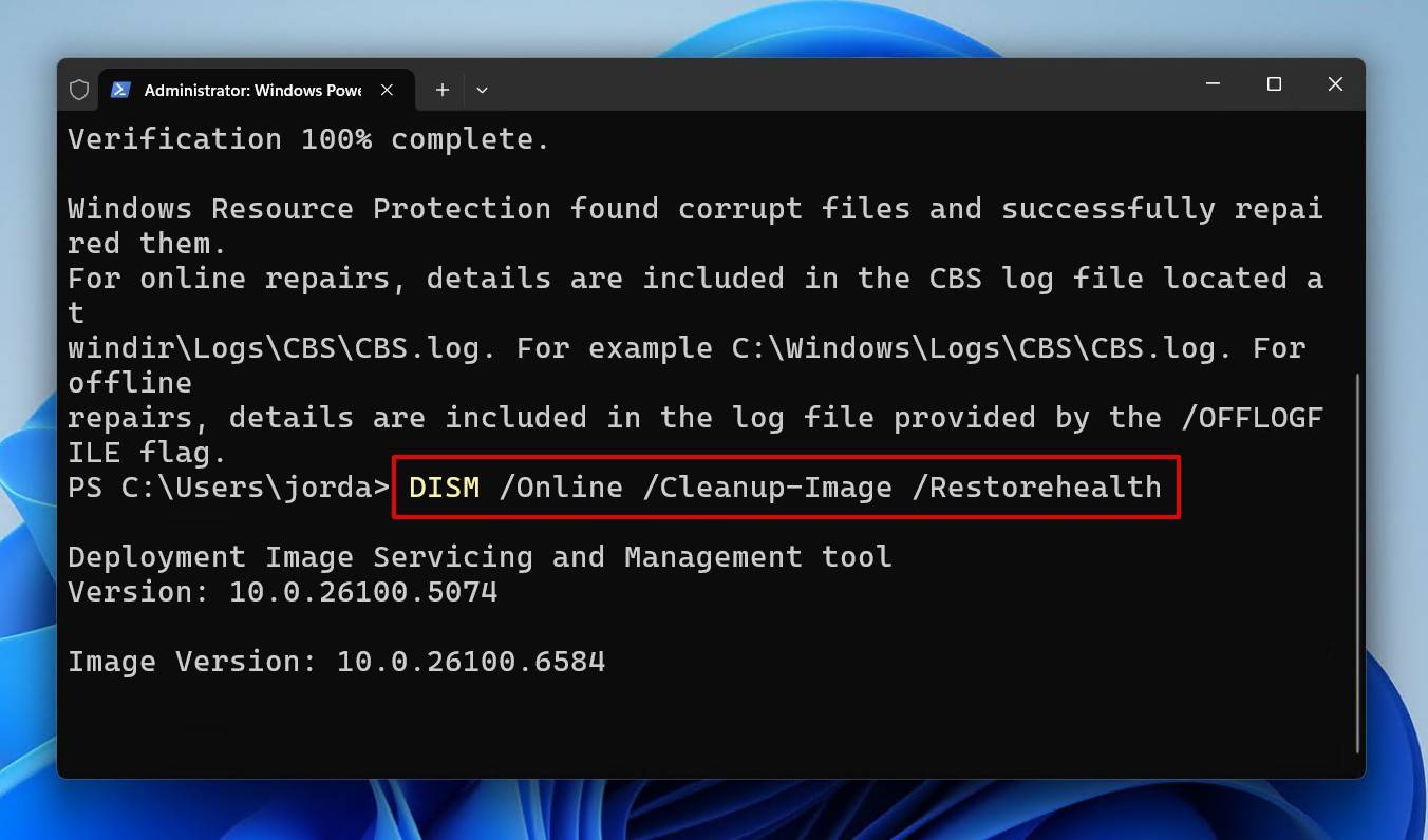 Running the DISM command.