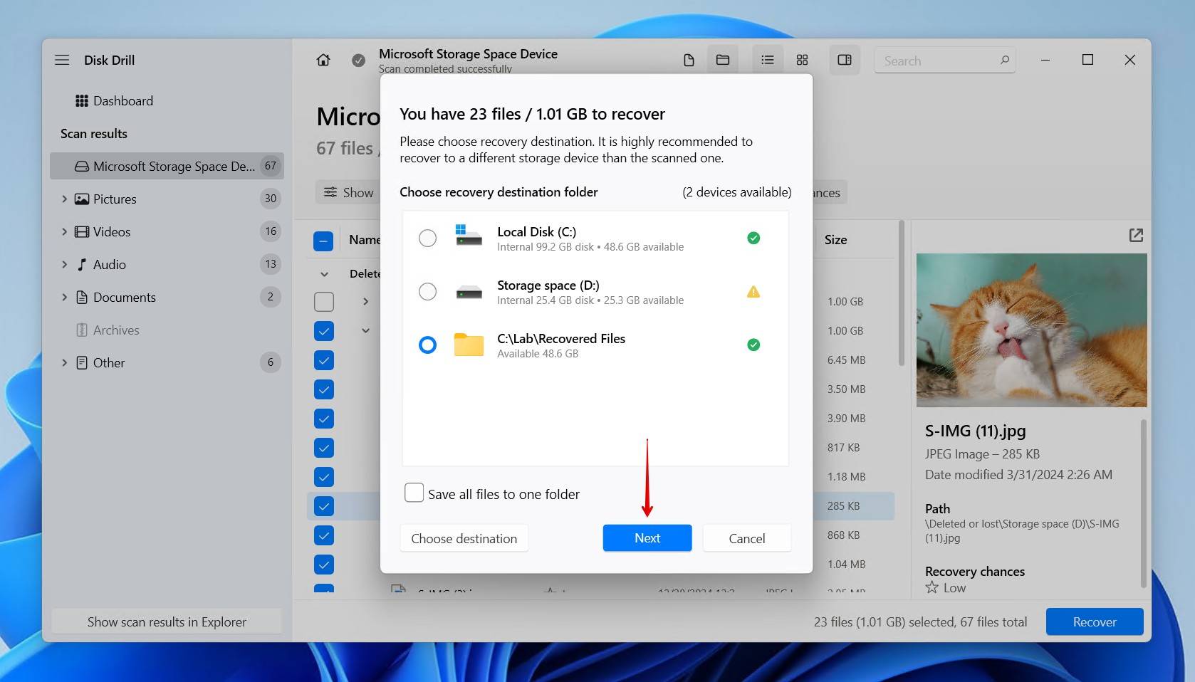 Finishing Storage Space recovery.