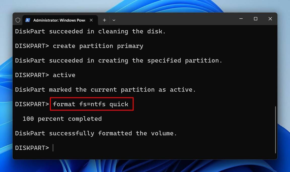 Formatting the partition.