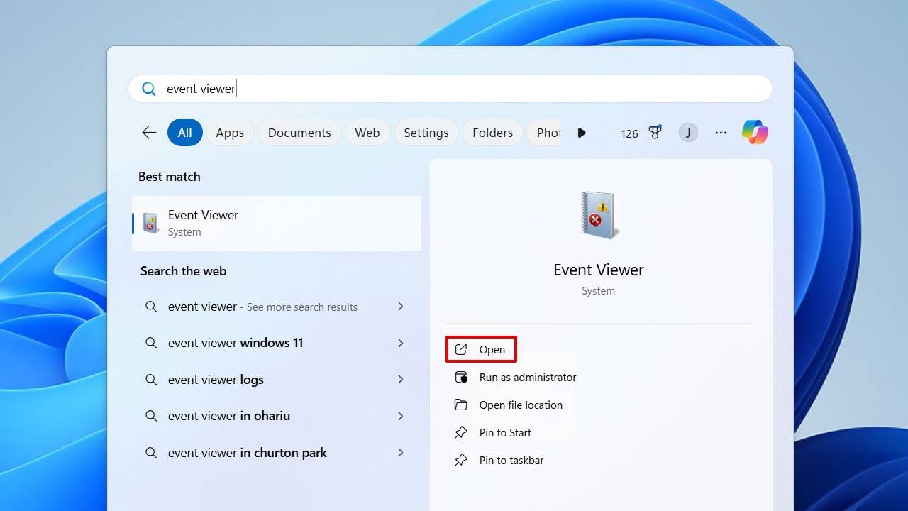 Opening Event Viewer.