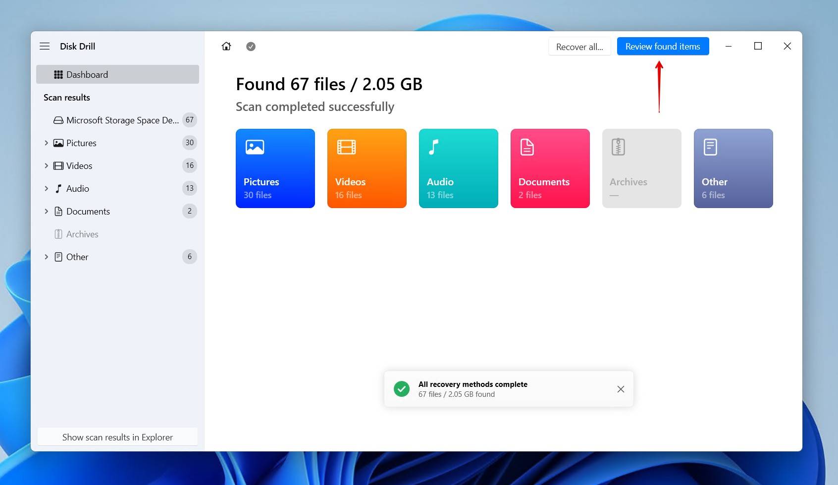 Reviewing the Storage Space data.