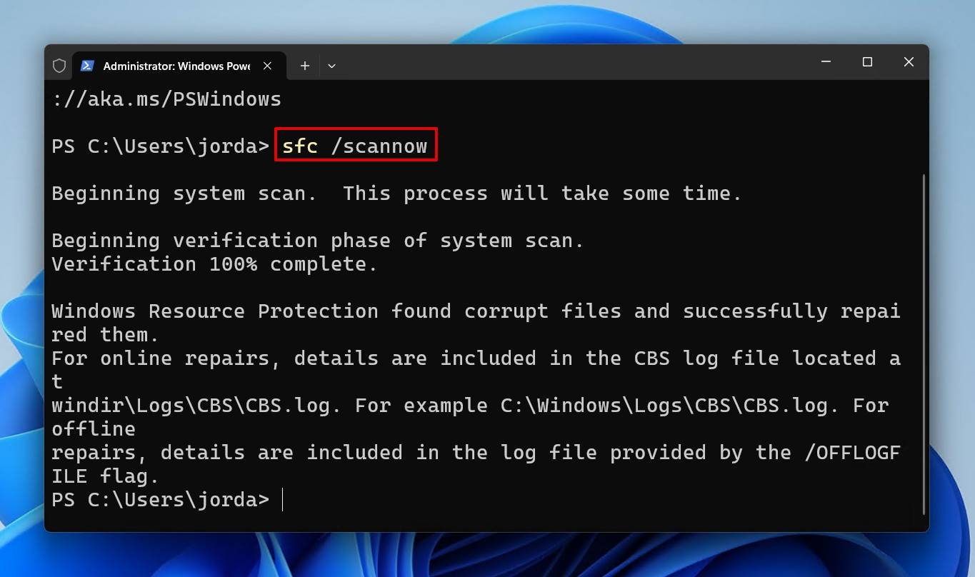 Running the SFC command.