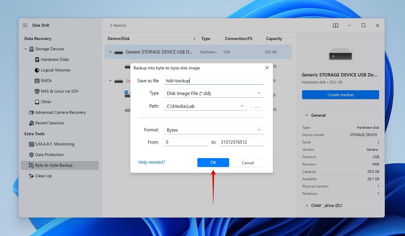 Starting the backup.