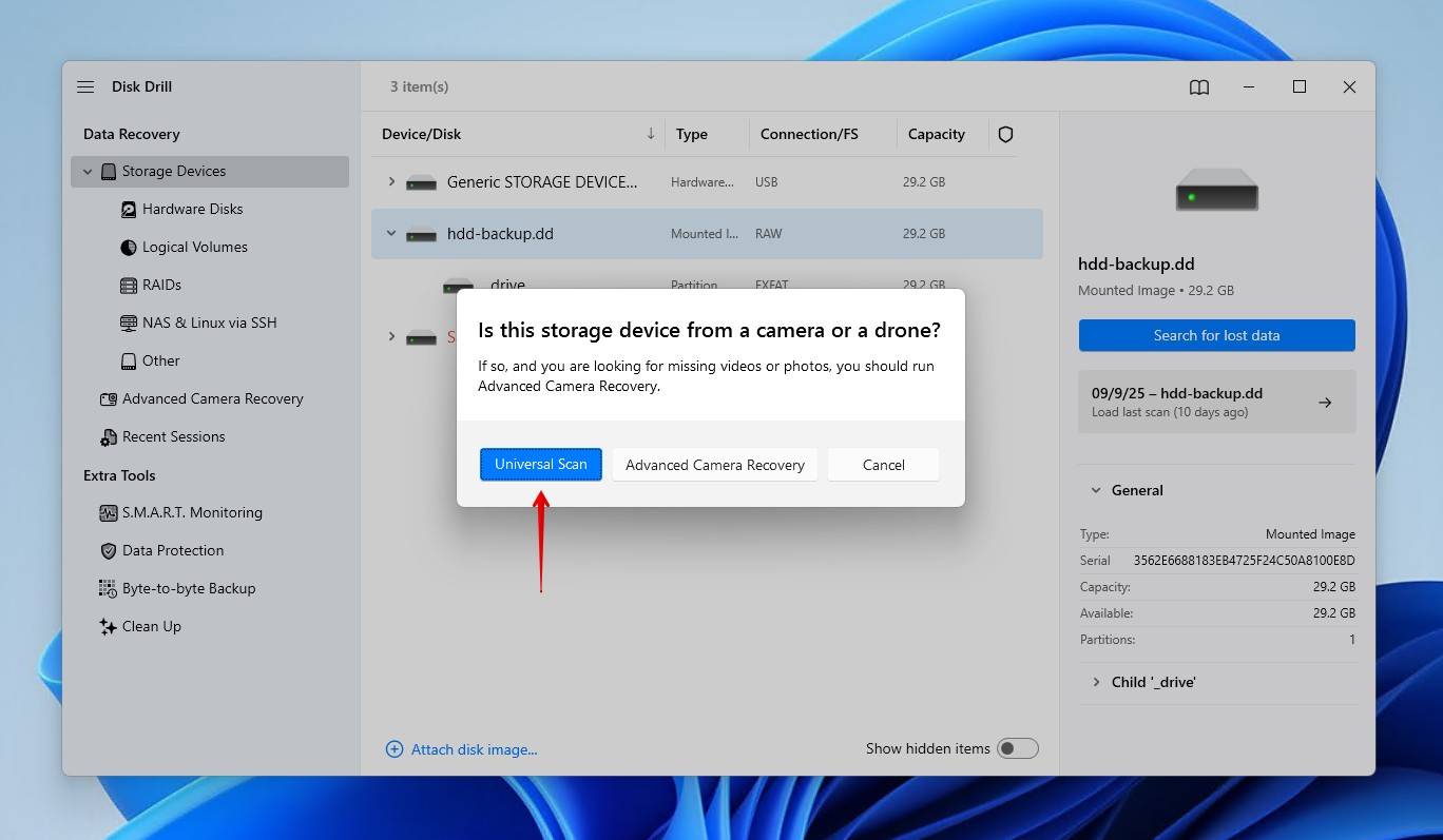 Starting a Universal Scan.