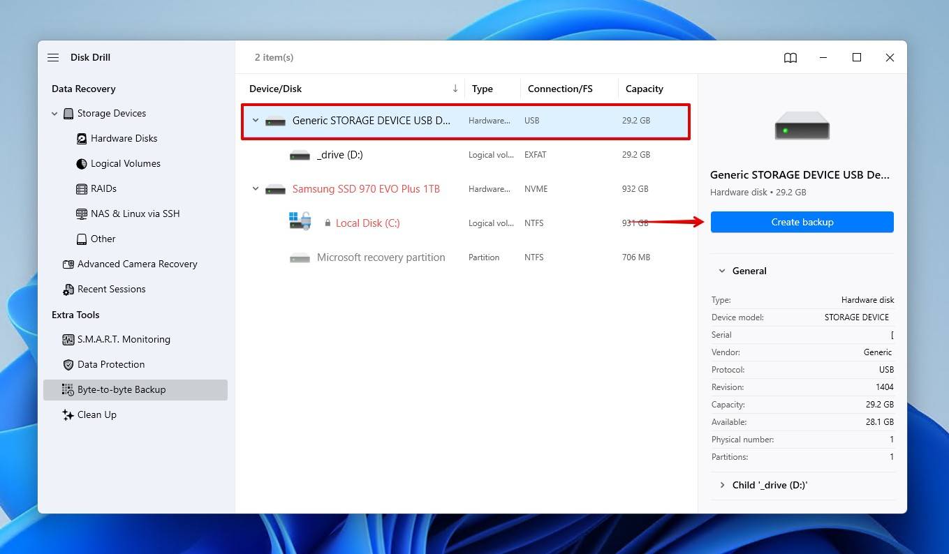 Starting the backup.