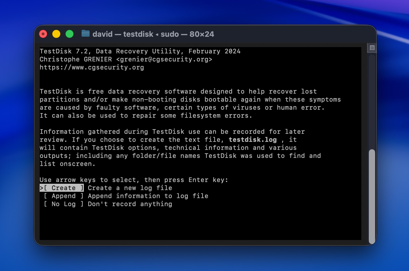 Run TestDisk using sudo