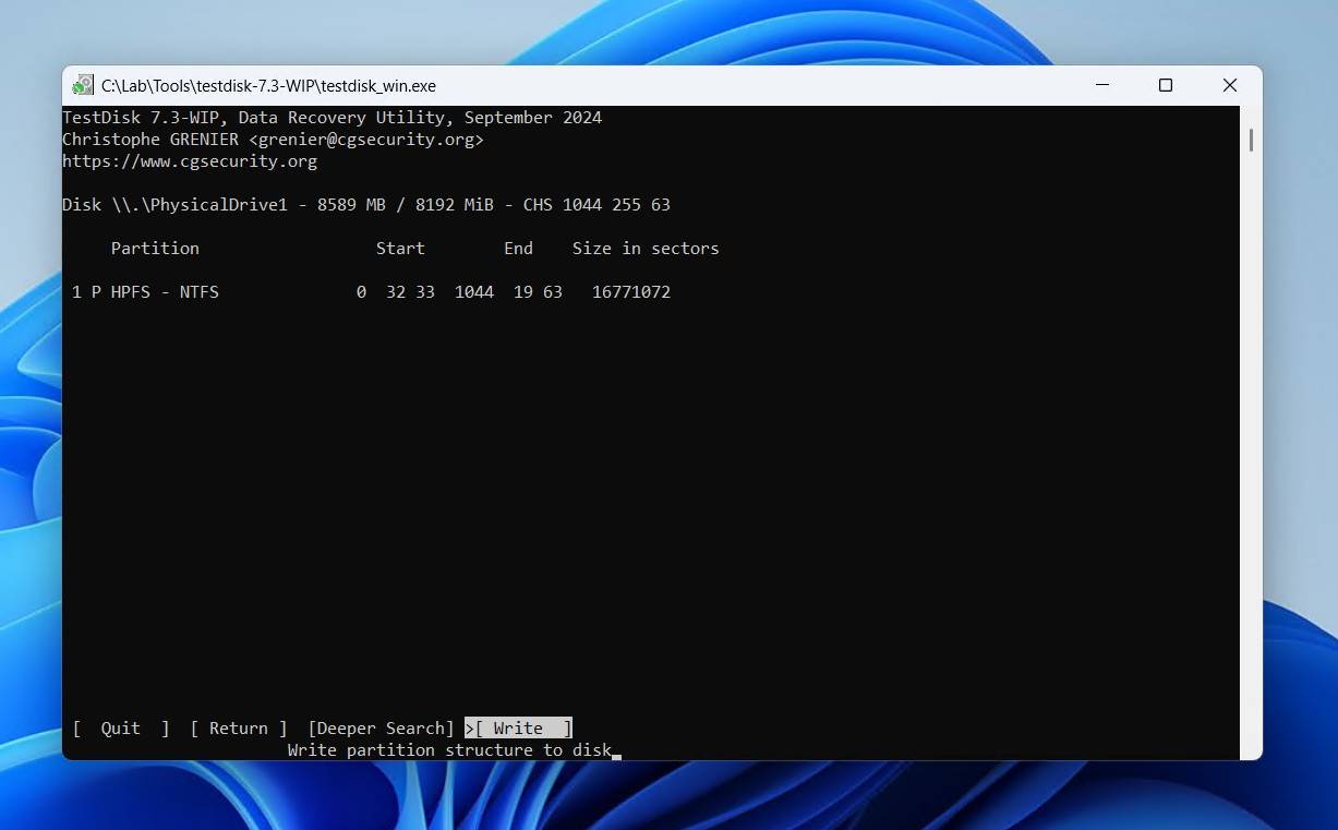 Writing the partition.
