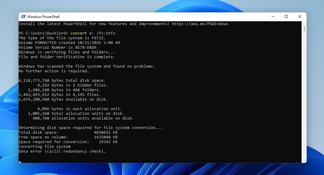 Convert Command Changing the Disks File System