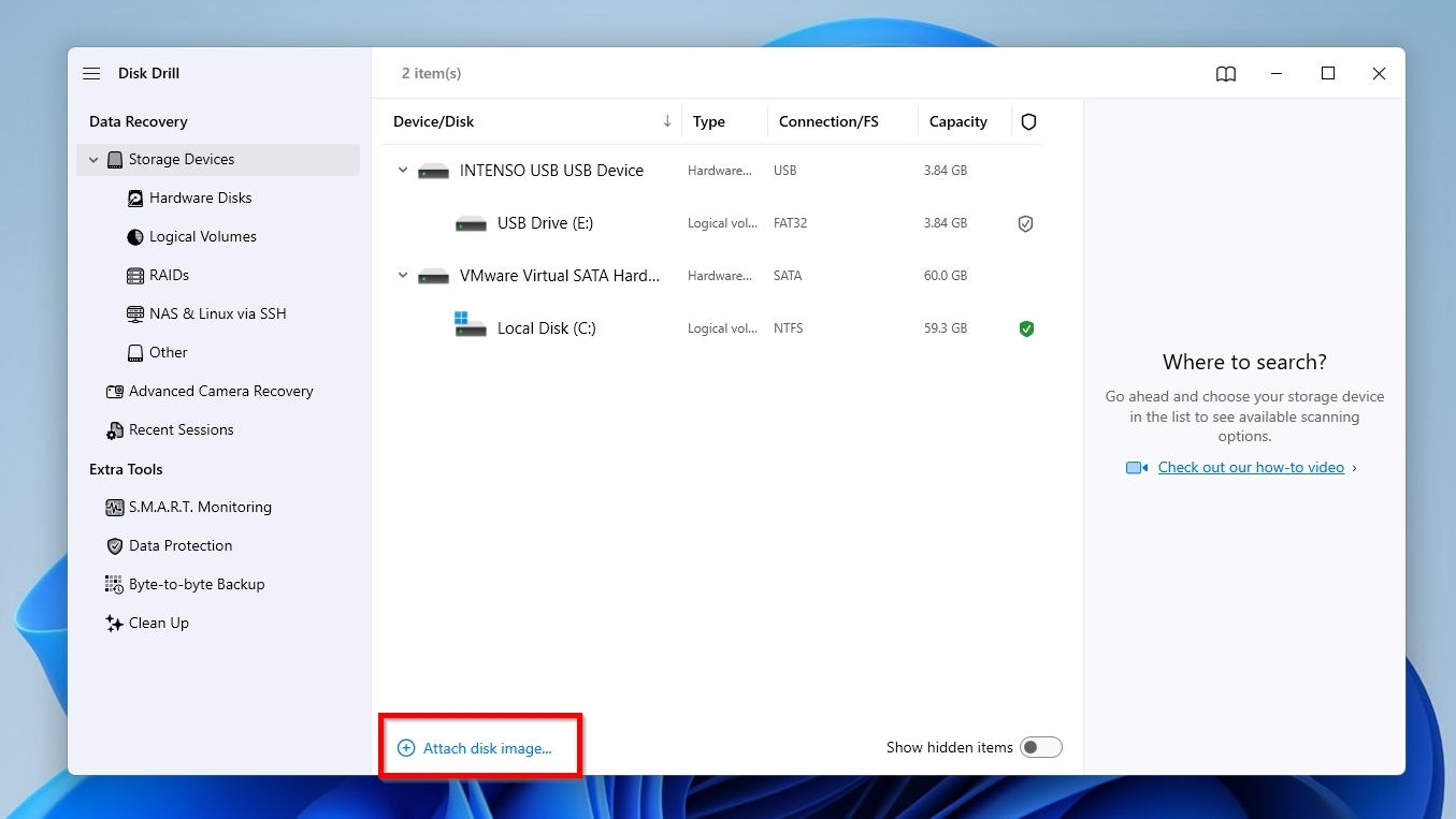 Disk Drill Attach disk image