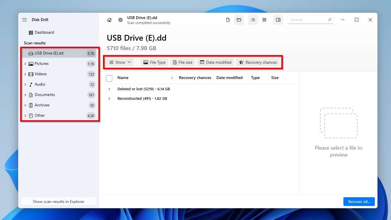 Disk Drill Categories and filters