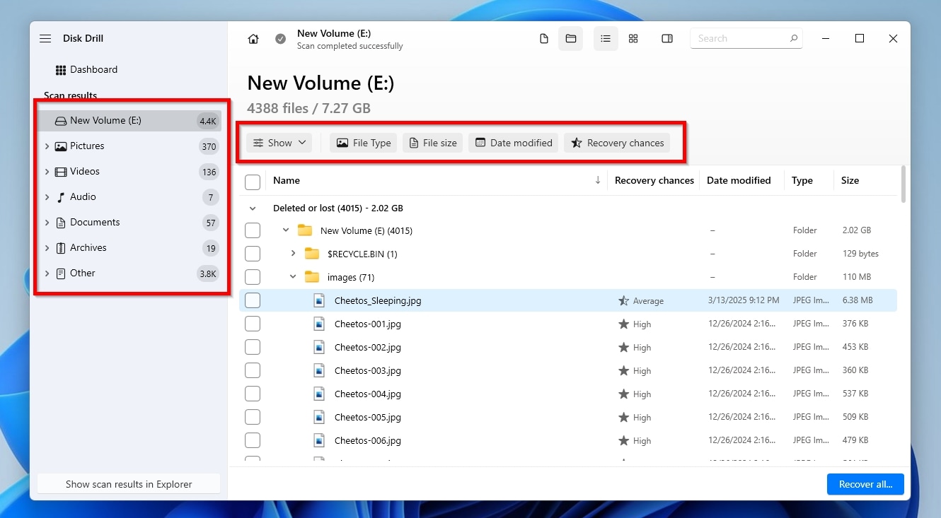 Disk Drill Results Categories and Filters
