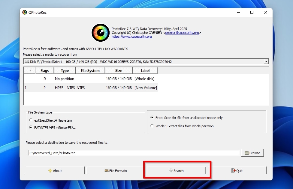 PhotoRec Search For Files