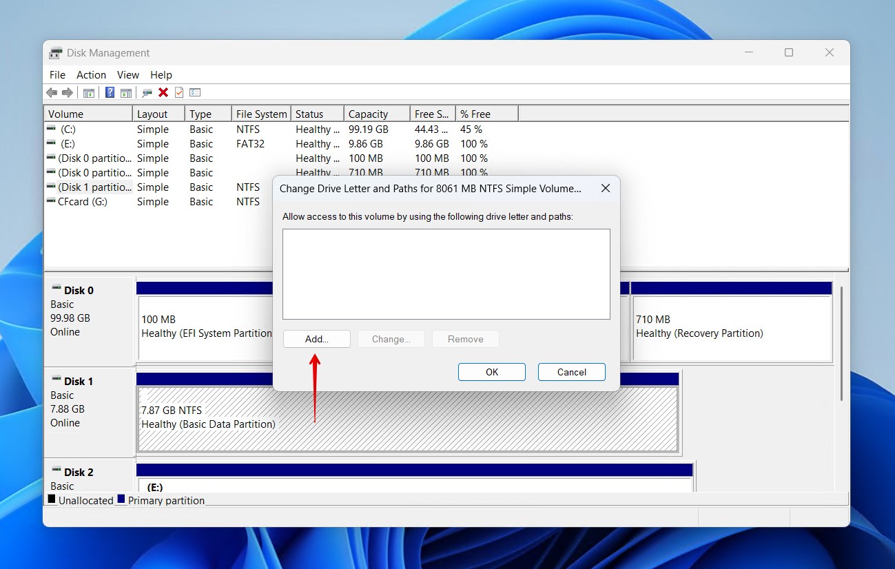 Adding a drive letter.