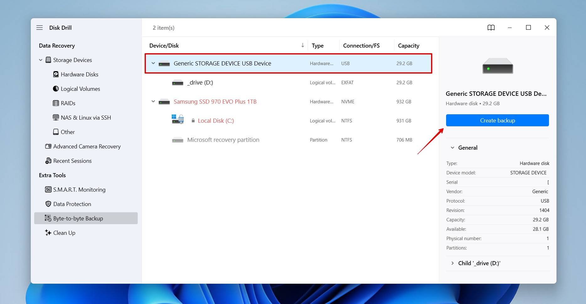 Backing up the USB flash drive.