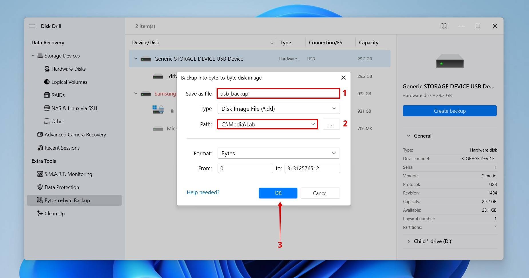 Choosing a backup location.