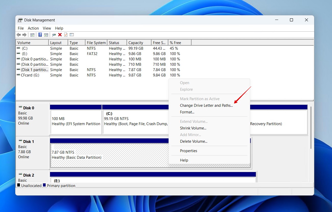 Changing or adding a drive letter.
