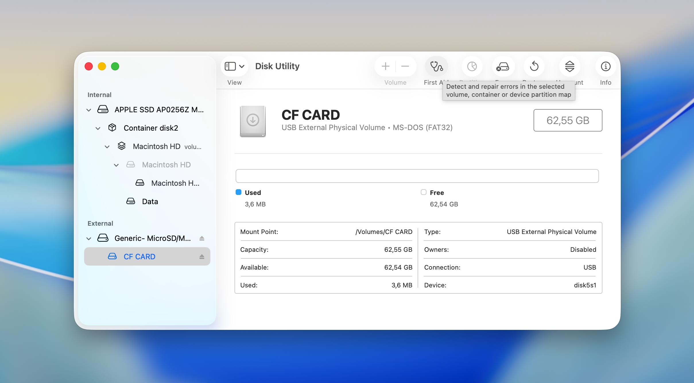 click on first aid button