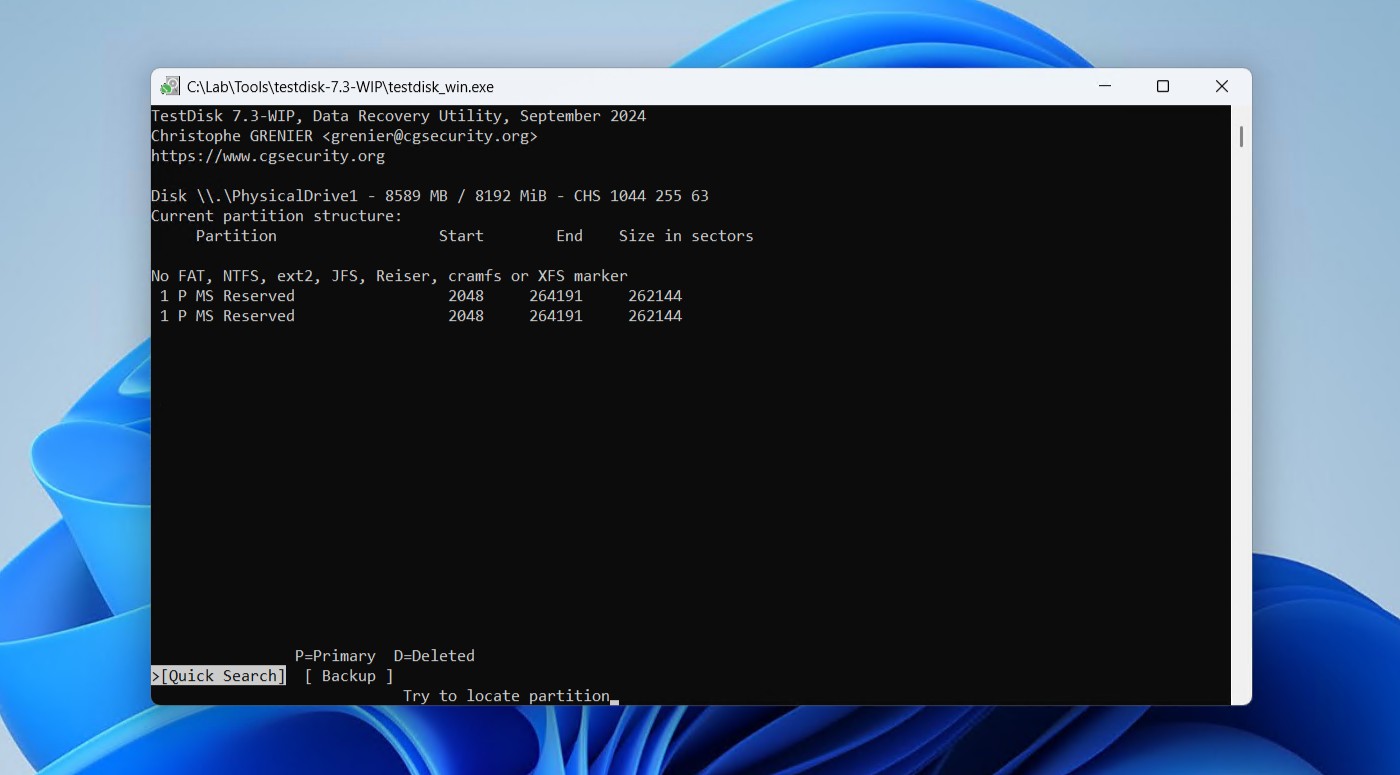 Beginning a quick search.