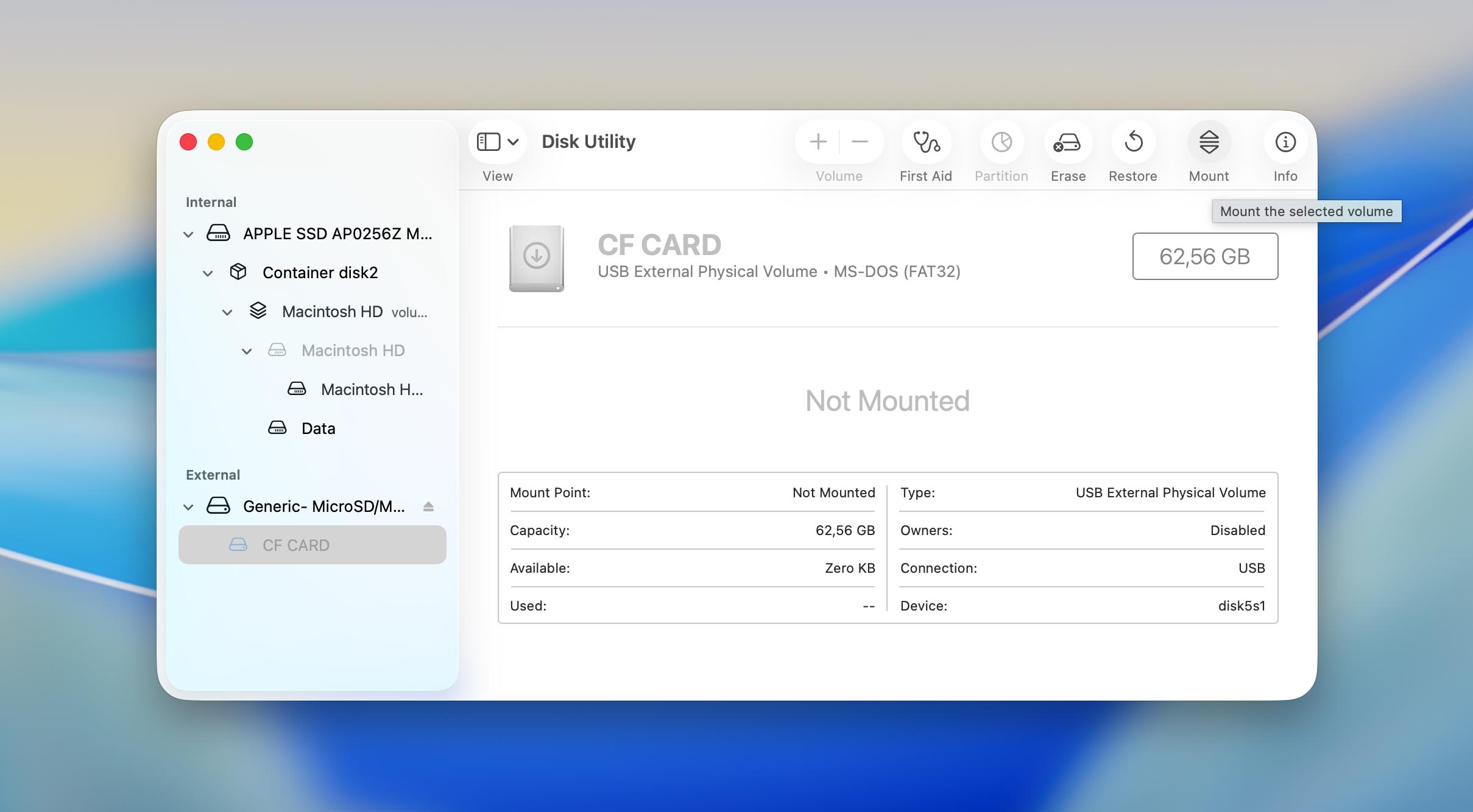mount CF card volume